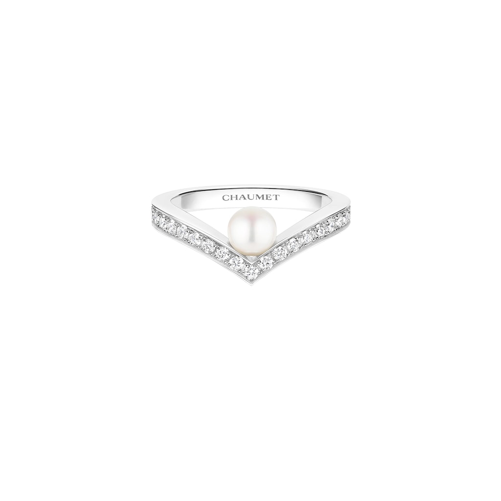 Bague Joséphine Aigrette or blanc perle diamants