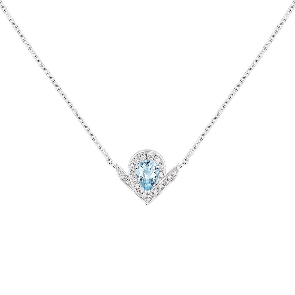 Pendentif Joséphine Aigrette or blanc aigue-marine diamants