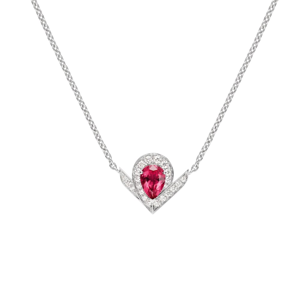 Pendentif Joséphine Aigrette                                                                                            Or blanc, rubellite, diamants                                          085145