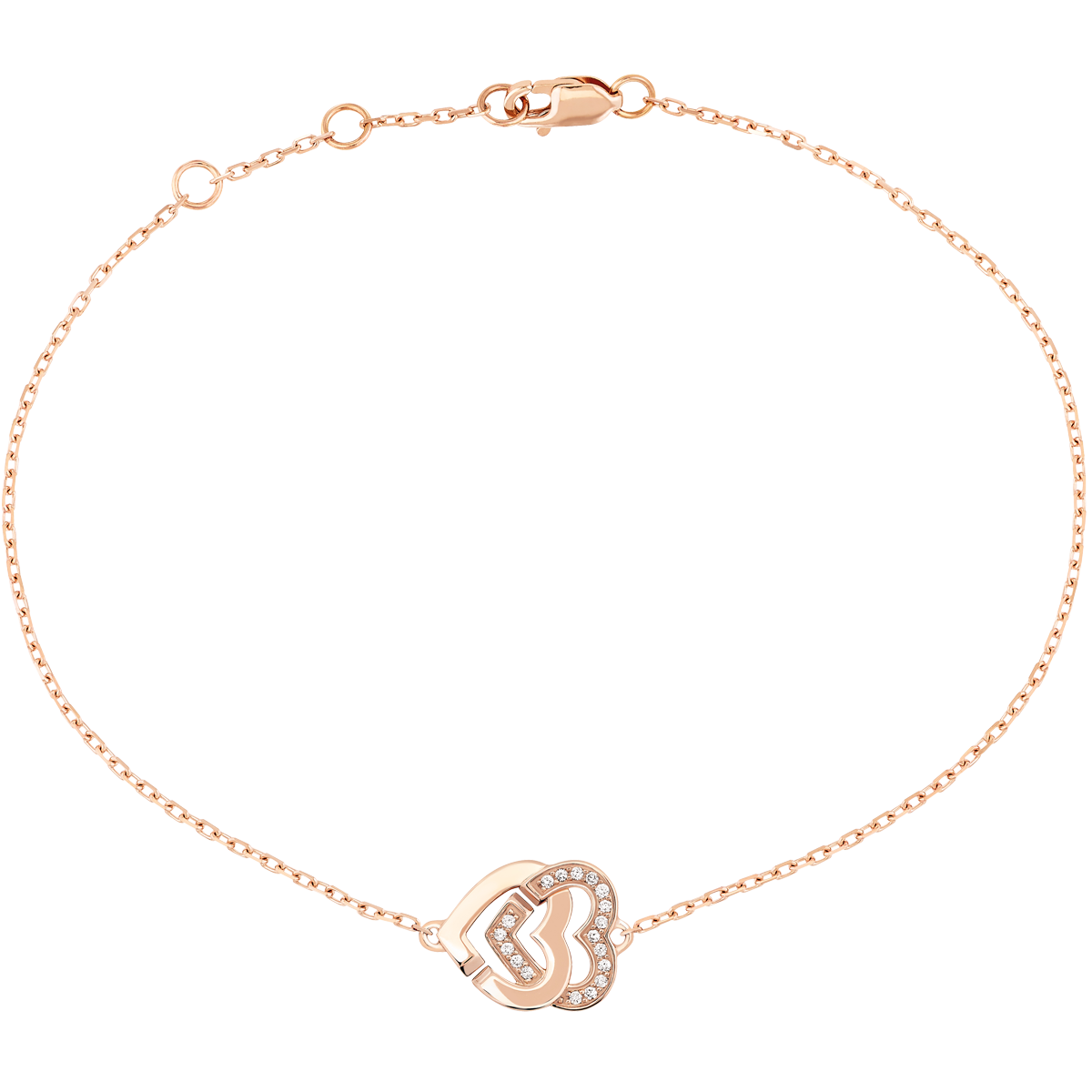 Bracelet sur chaîne Double Cœurs R10, OR + 1/2 DIAS Menottes dinh van Référence :  345515 -1