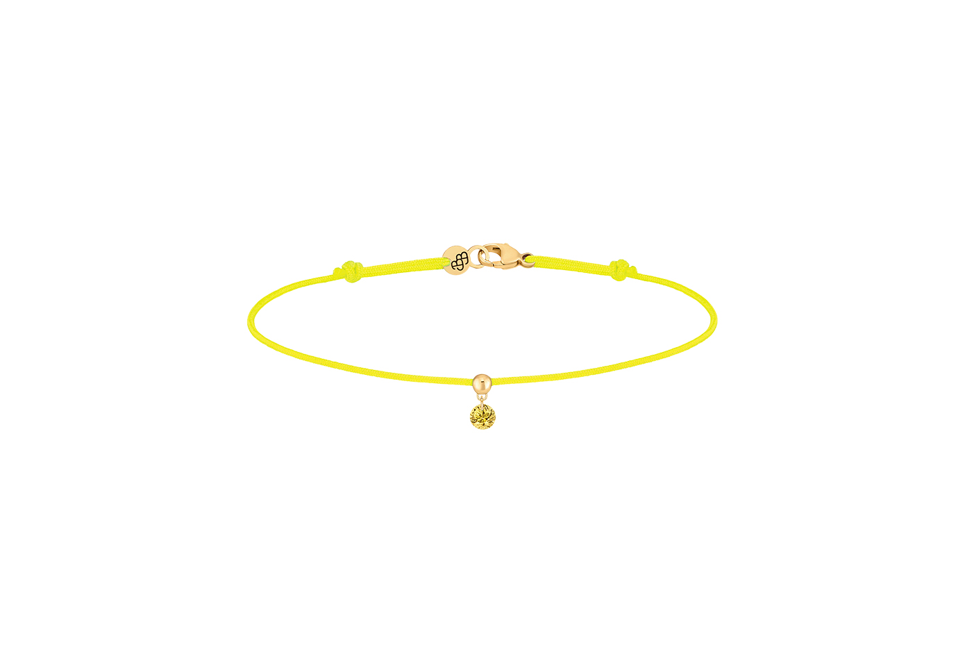 Bracelet BB LA BRUNE & LA BLONDE, cordon JAUNE FLUO, saphir jaune 0,15ct approx.,qualité F-G/VS2-SI1, or jaune 18KT, 0,35gr.