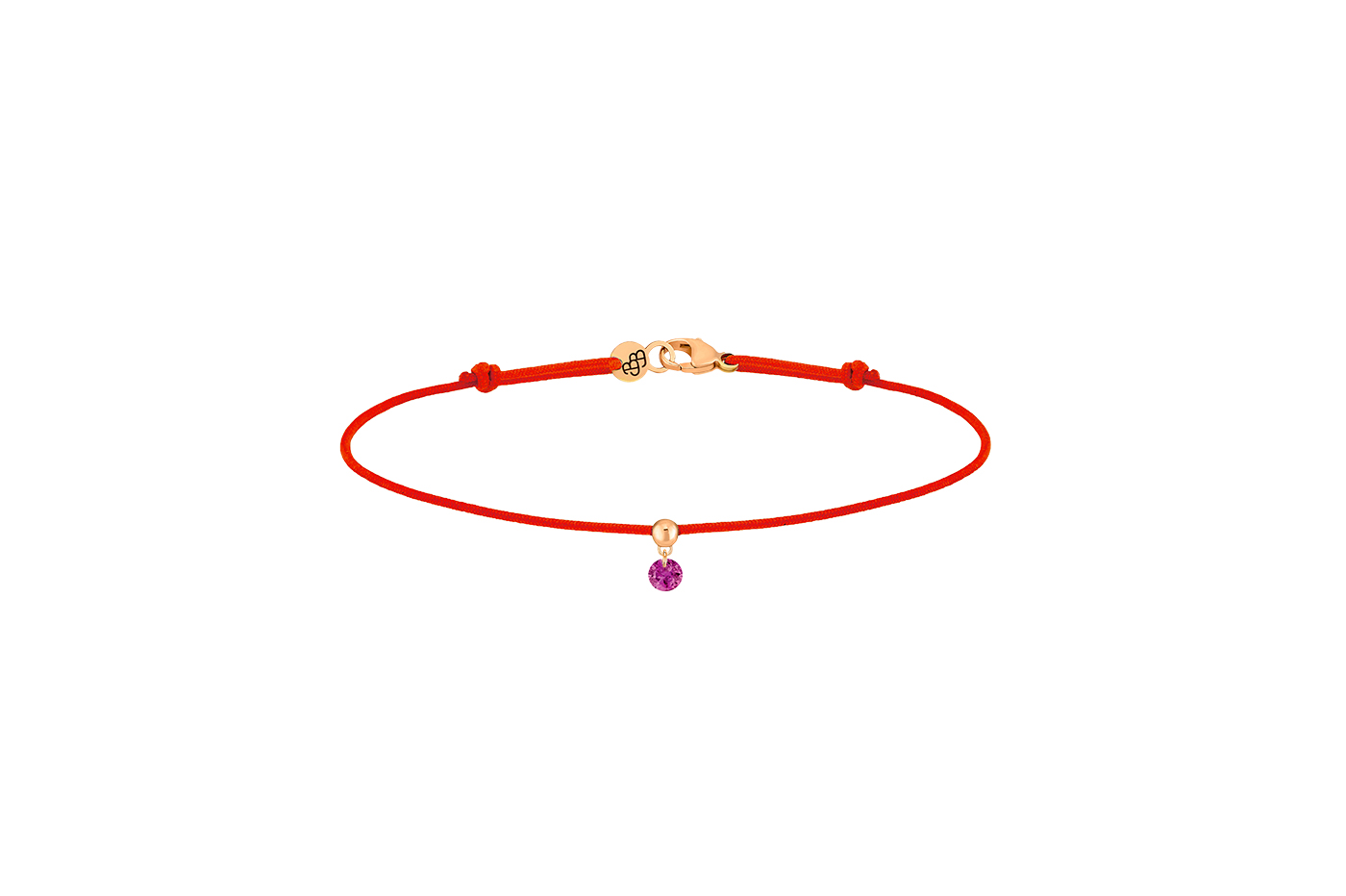 Bracelet BB LA BRUNE & LA BLONDE, cordon ROUGE, rubis 0,15ct approx.,qualité F-G/VS2-SI1, or rose 18KT, 0,35gr.