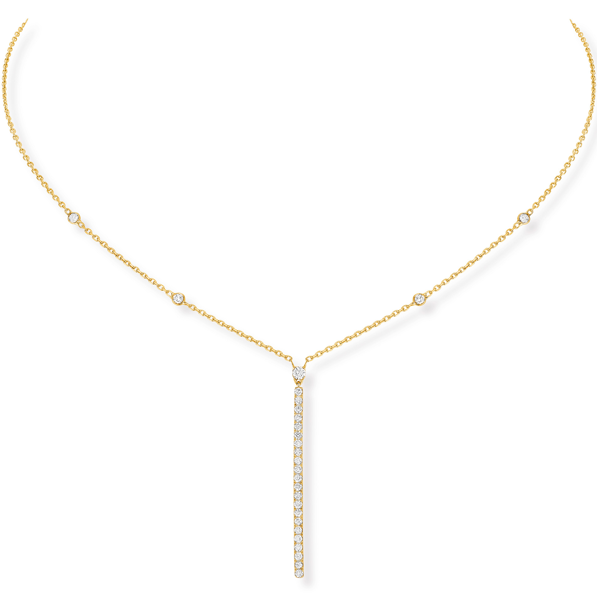 Collier Gatsby Barrette Verticale Diamant Or Jaune