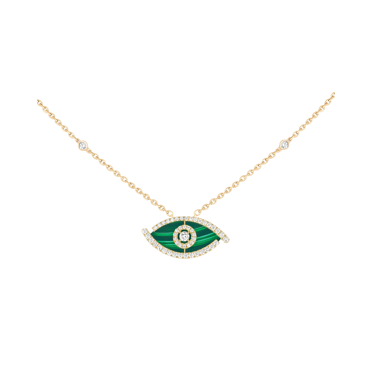 Collier Lucky Eye Malachite Diamant Or Jaune