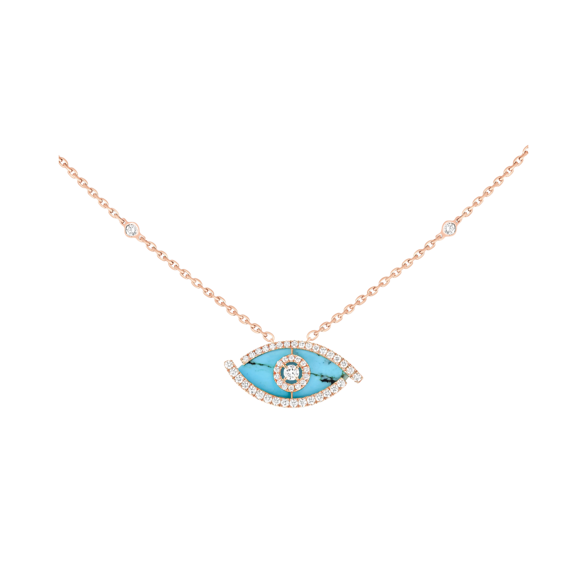 Collier Lucky Eye Turquoise Diamant Or Rose