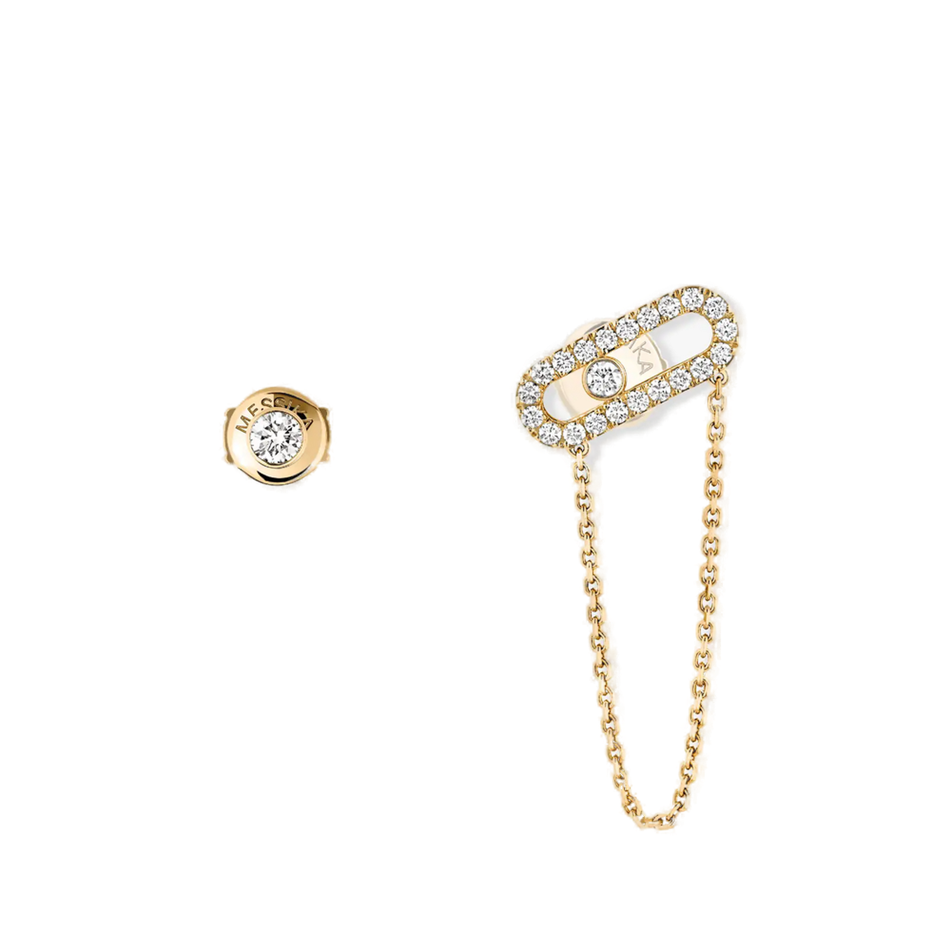 Boucles Move Uno Chaine et Puce d'oreilles Diamant Or Jaune