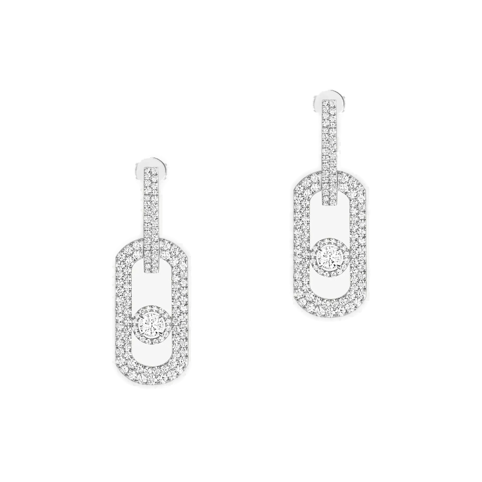 BOUCLES D'OREILLES DIAMANT OR BLANC PENDANTES SO MOVE XL PAVÉES