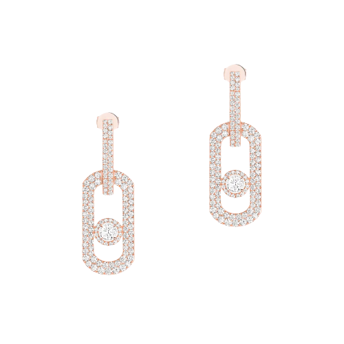 Boucles Pendantes So Move XL Pavées d'oreilles Diamant Or Rose