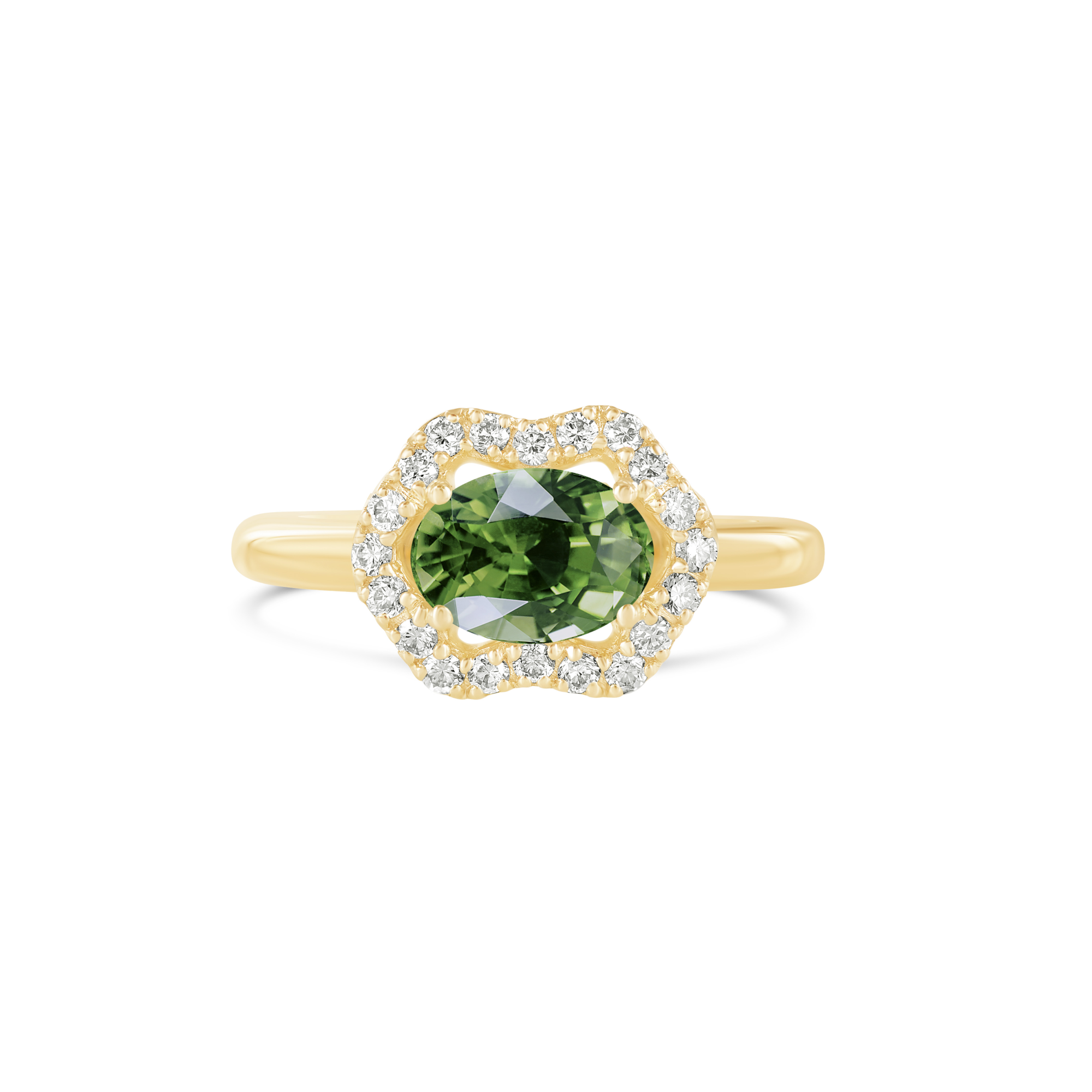 Bague or jaune saphir vert diamants  Fleurette Référence :  1166MYG-SV -1