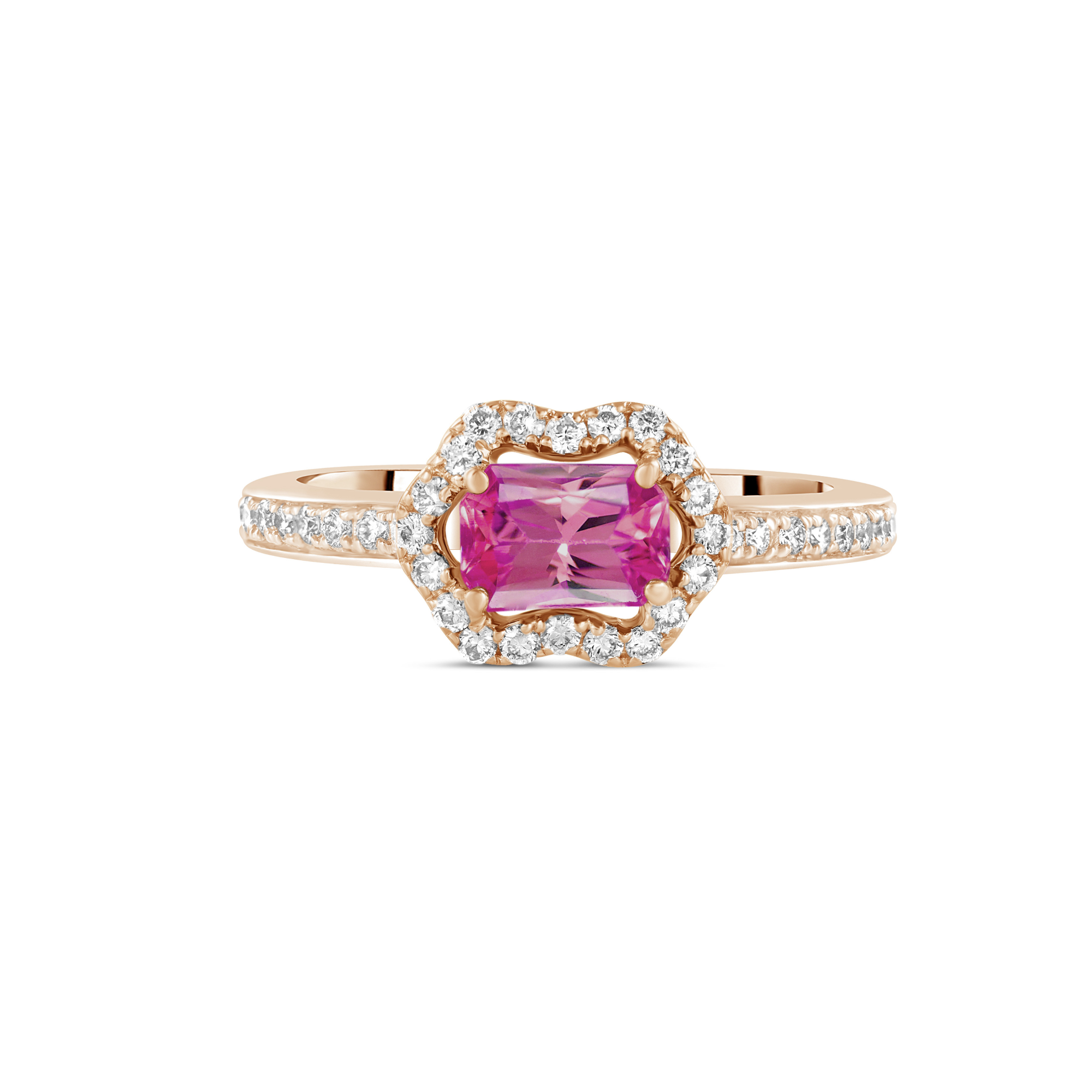 BAGUE OR ROSE SAPHIR ROSE DIAMANTS Fleurette Référence :  1166XPG-SR -1