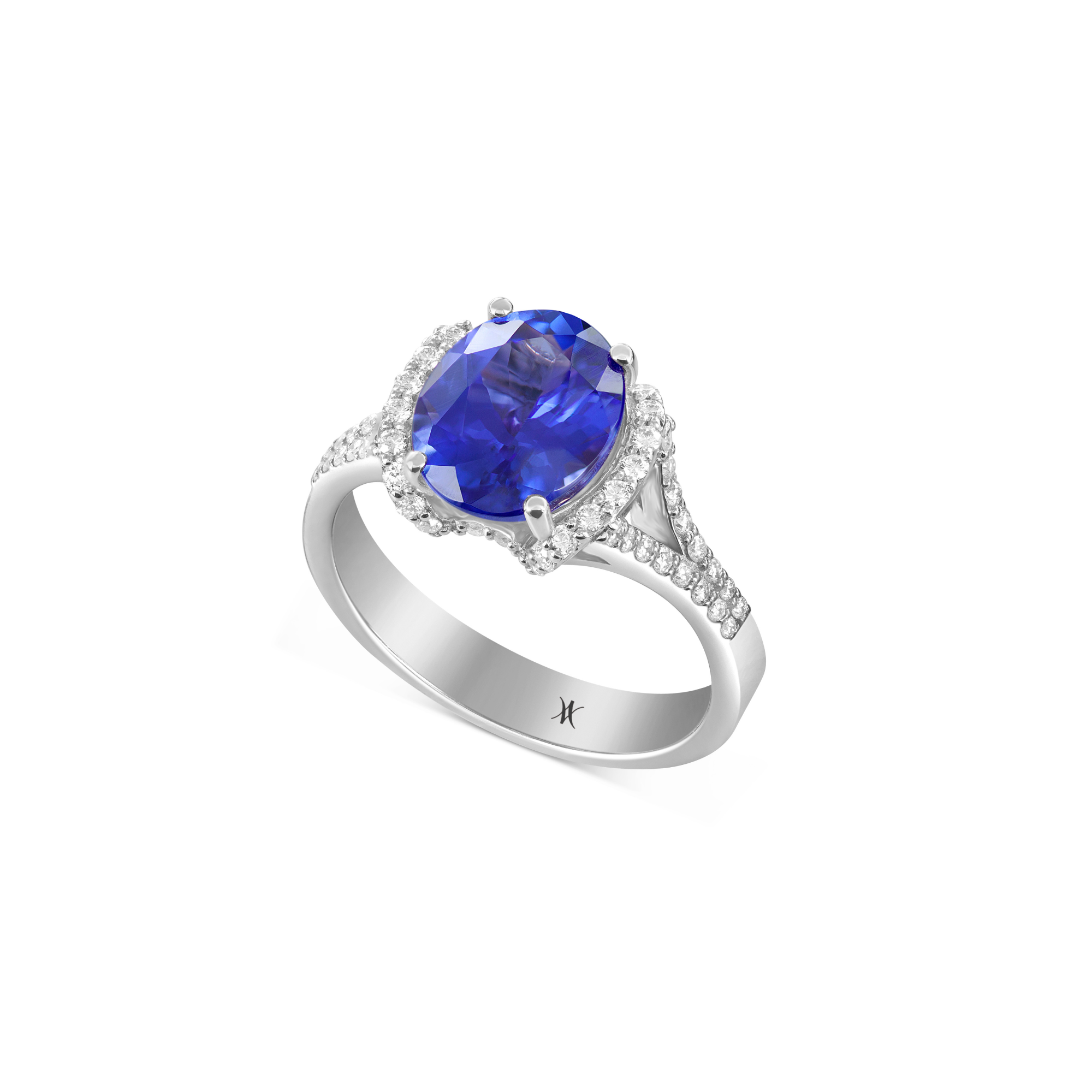 Bague or blanc Tanzanite et diamants Dentelle Référence :  1198PWG -1