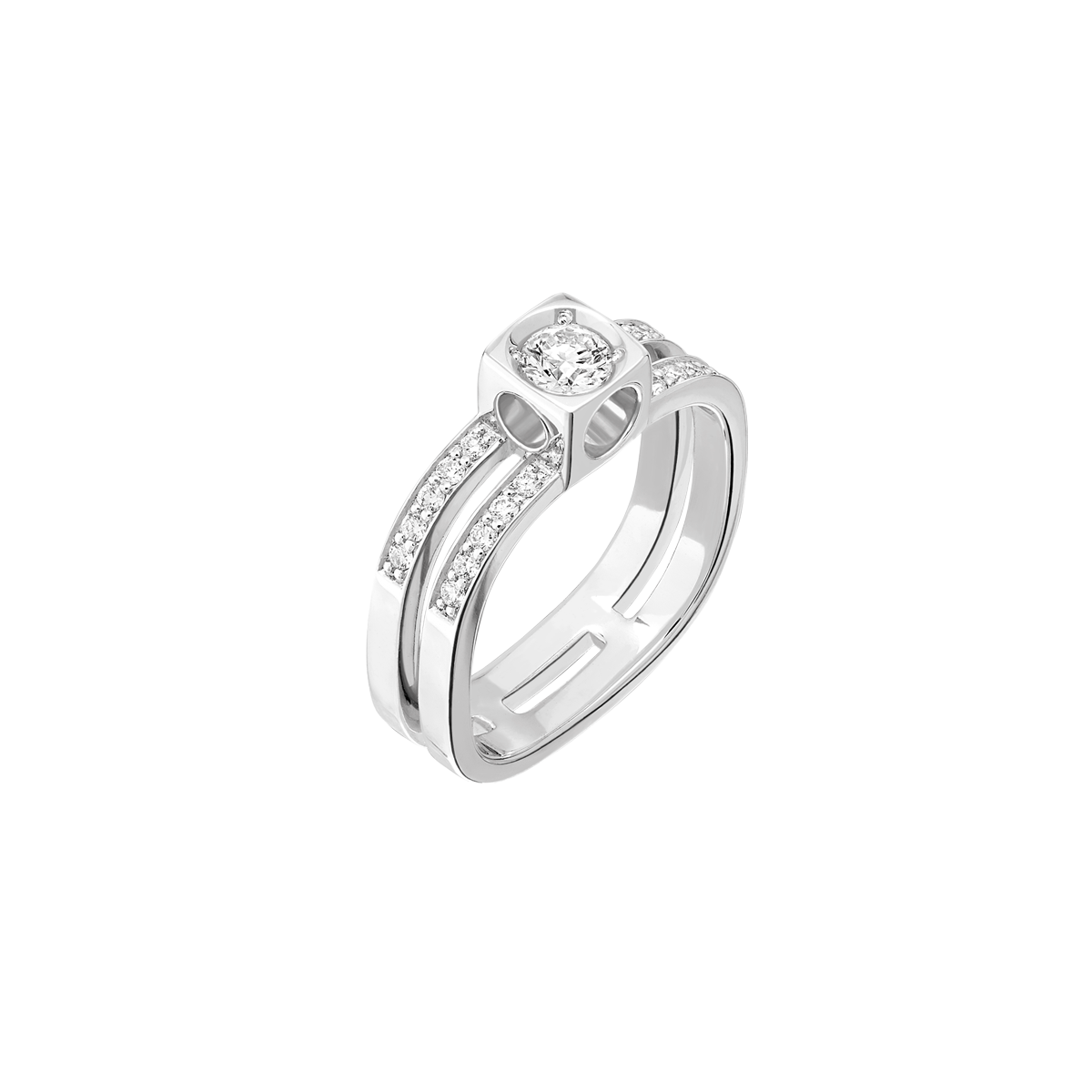 Bague Le Cube Diamant grand modèle pavée or blanc et diamants Menottes dinh van Référence :  208912 -1
