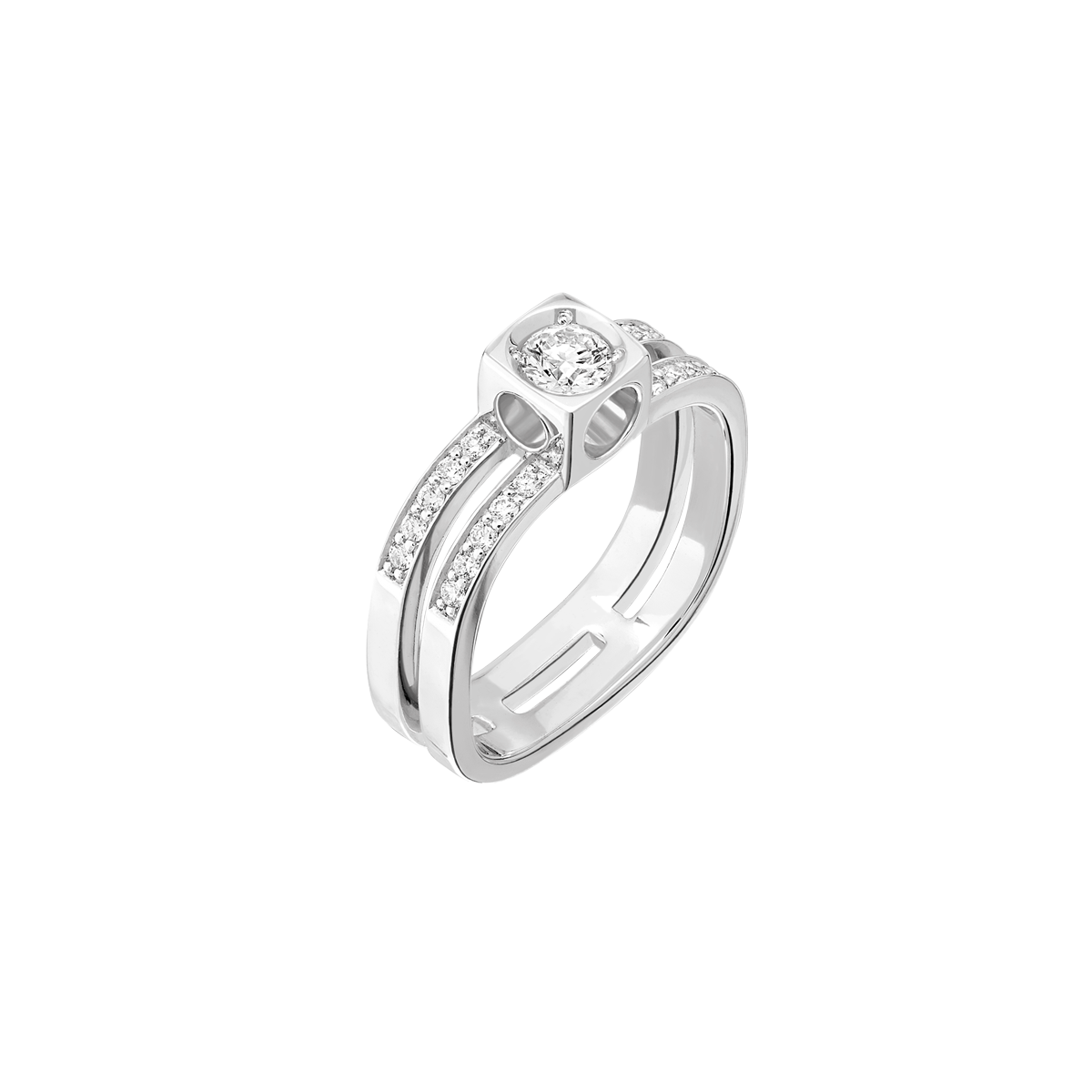 Bague Le Cube Diamant grand modèle pavée or blanc et diamants