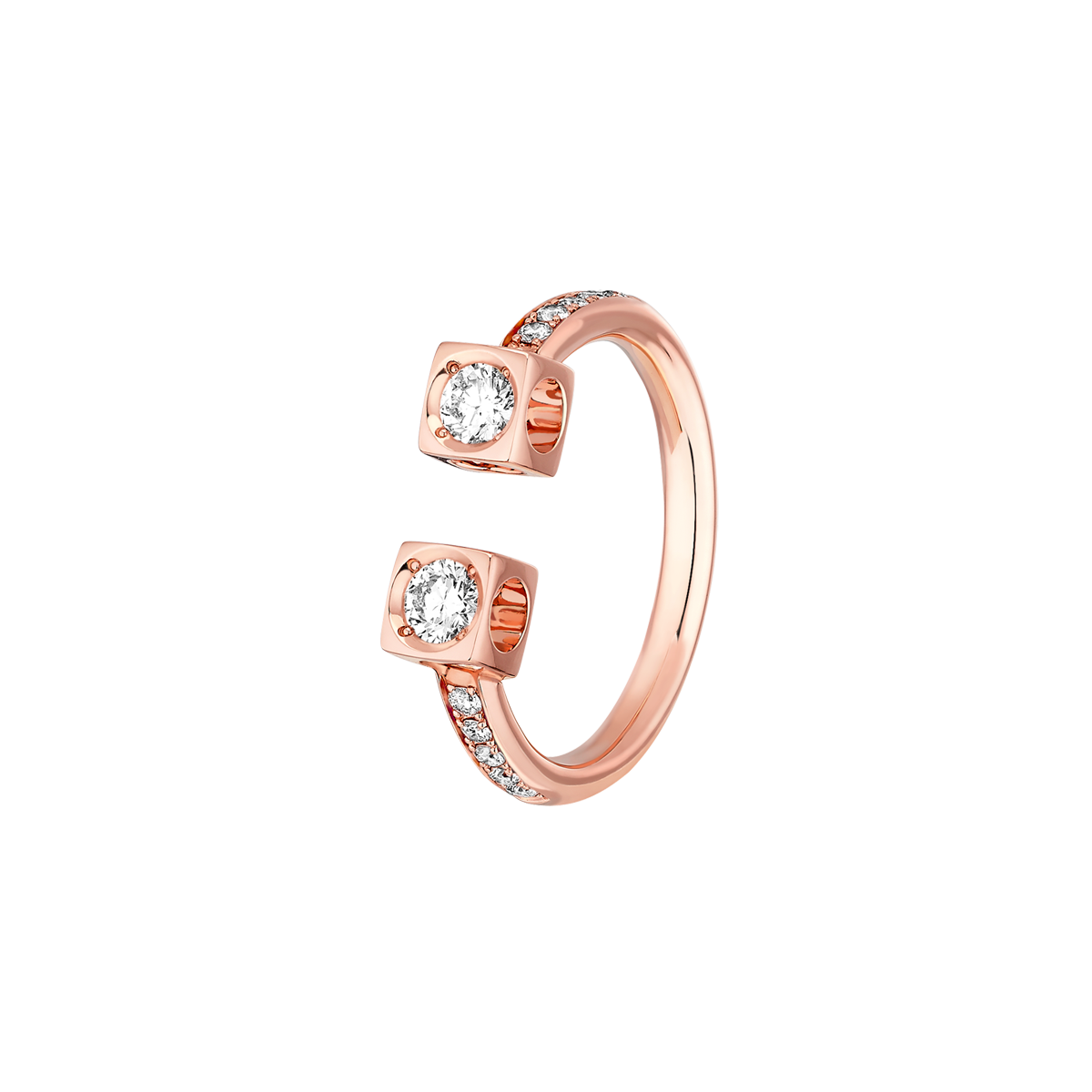 Bague Le Cube Diamant grand modèle or rose et diamants