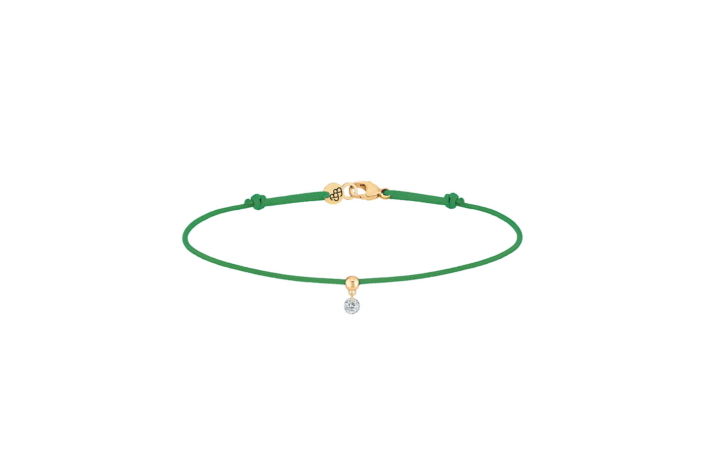 Bracelet BB, diamant GSI, 0,07 ct approx., cordon VERT, or 18KT, 0,35gr.