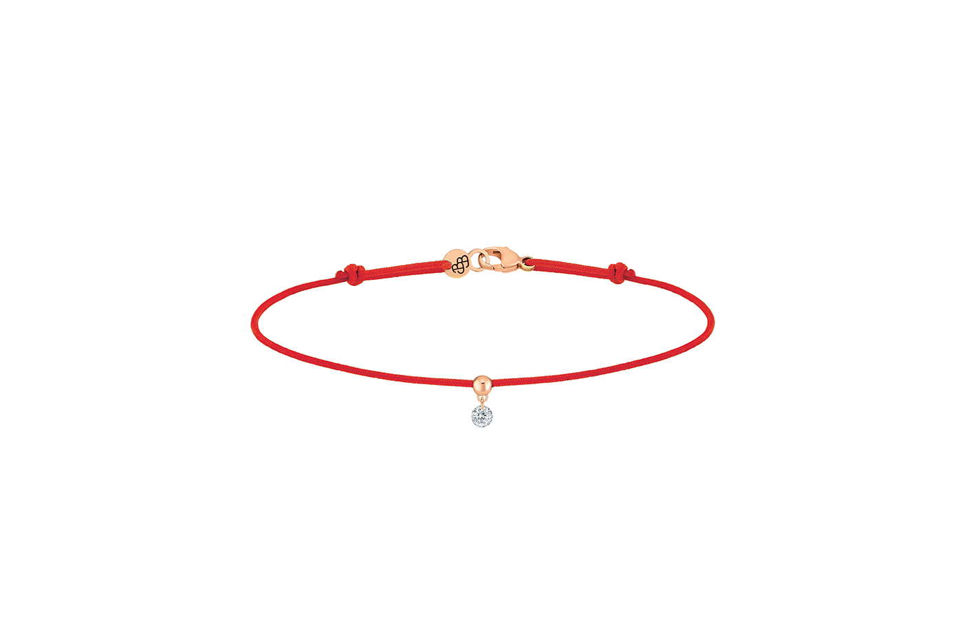 Bracelet BB, diamant GSI, 0,07 ct approx., cordon ROUGE, or 18KT, 0,35gr. Collection BB Référence :  BC0001PGDIRE -1