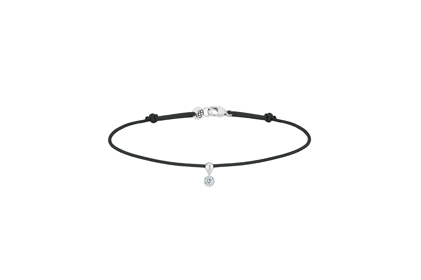 Bracelet BB, diamant GSI, 0,10 ct approx., cordon NOIR, or 18KT, 0,35gr.