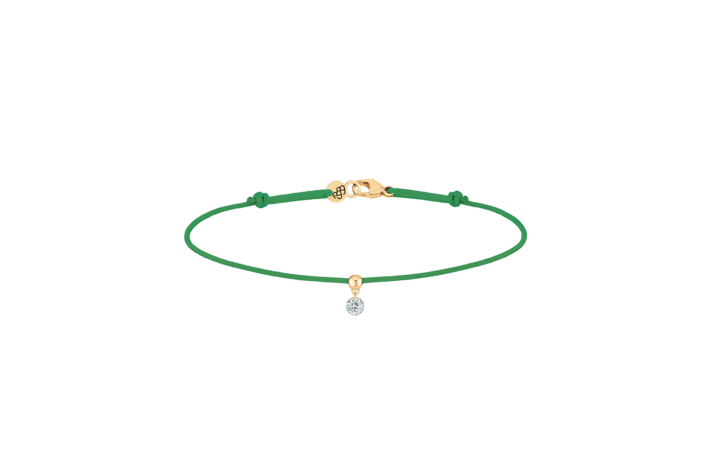 Bracelet BB, diamant GSI, 0,10 ct approx., cordon VERT, or 18KT, 0,35gr. Collection BB Référence :  BC0002YGDIGR -1