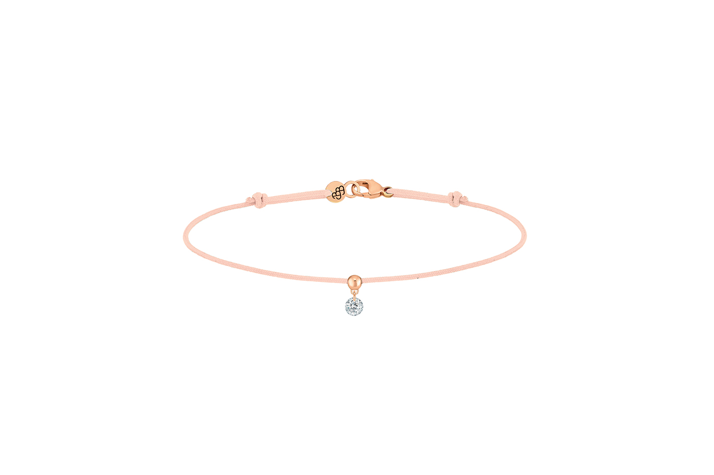 Bracelet BB, diamant GSI, 0,10 ct approx., cordon NUDE, or 18KT, 0,35gr. Collection BB Référence :  BC0002PGDINU -1