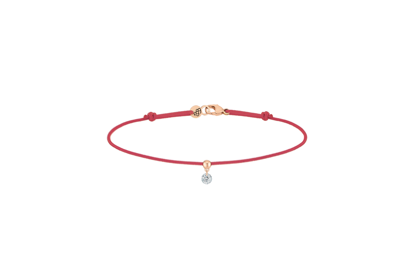 Bracelet BB, diamant GSI, 0,10 ct approx., cordon ROUGE, or 18KT, 0,35gr. Collection BB Référence :  BC0002PGDIRE -1