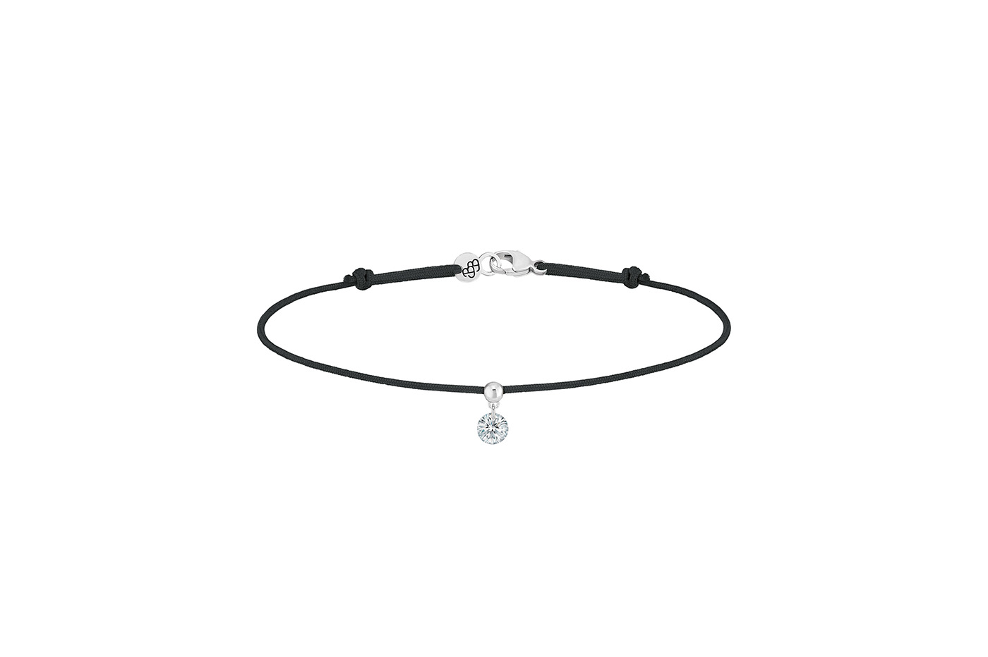 Bracelet BB, diamant GSI, 0,15 ct approx., cordon NOIR, or 18KT, 0,35gr. Collection BB Référence :  BC0003WGDIBL -1