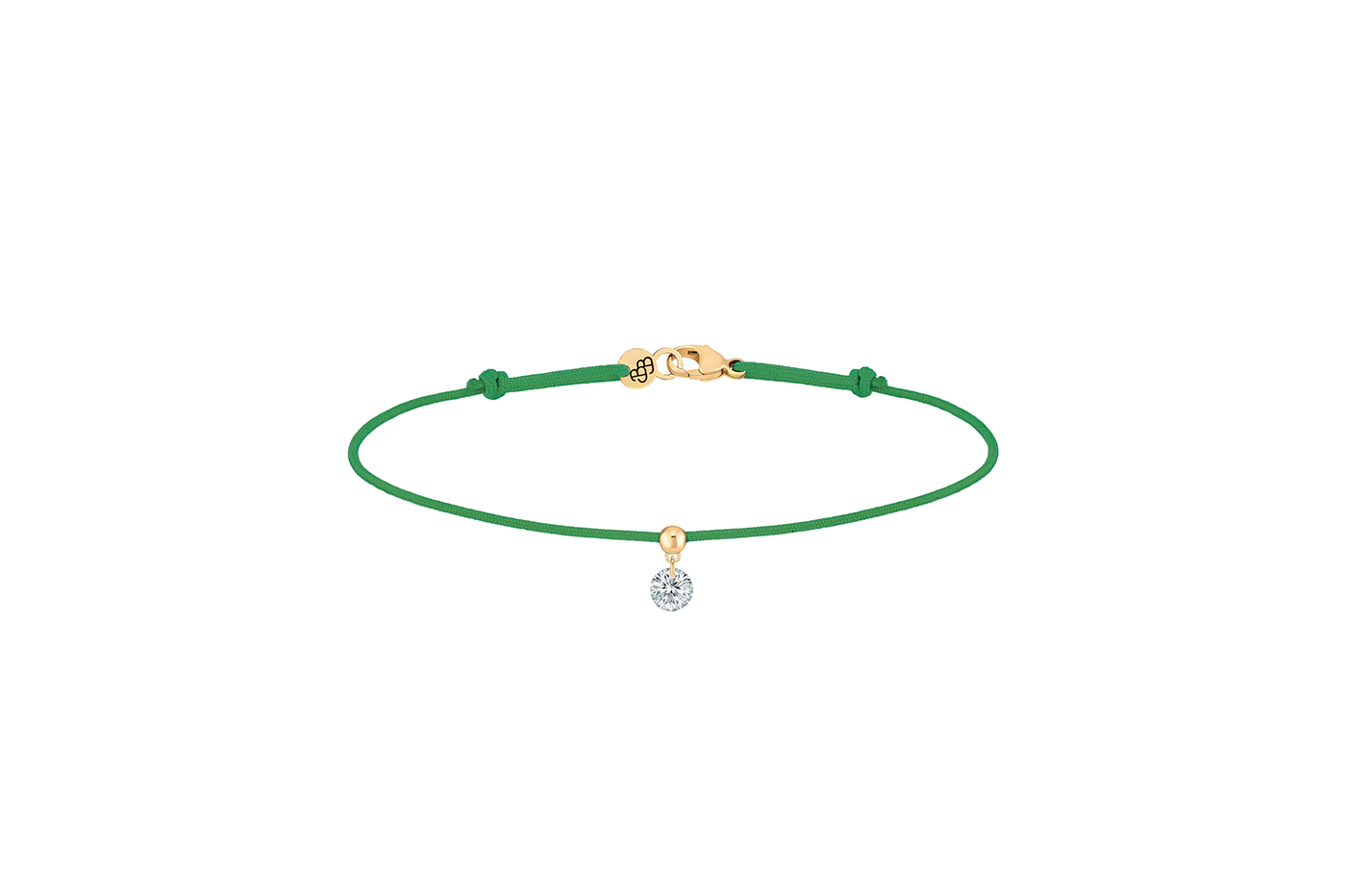 Bracelet BB, diamant GSI, 0,15 ct approx., cordon VERT, or 18KT, 0,35gr. Collection BB Référence :  BC0003YGDIGR -1