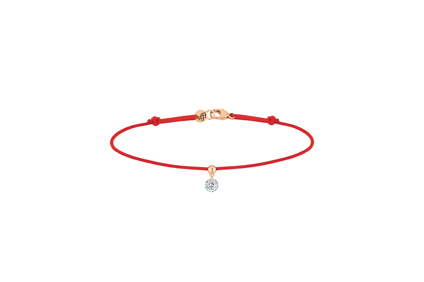 Bracelet BB, diamant GSI, 0,15 ct approx., cordon ROUGE, or 18KT, 0,35gr. Collection BB Référence :  BC0003PGDIRE -1