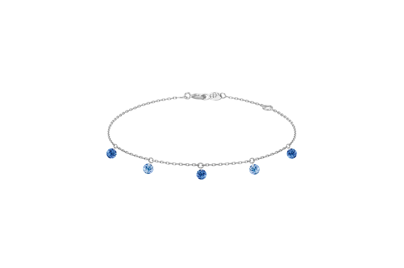 Bracelet CONFETTI BLEU, 5 pierres, poids total 0,65 ct approx., or blanc 18KT, 0,5gr.