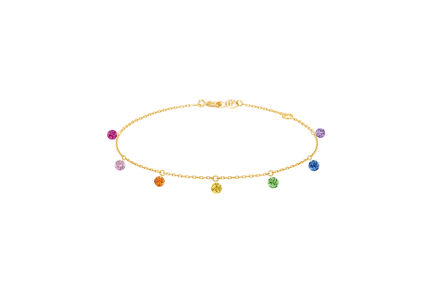 Bracelet CONFETTI RAINBOW, 7 pierres, poids total 0,90 ct approx., or jaune 18KT, 0,5gr.