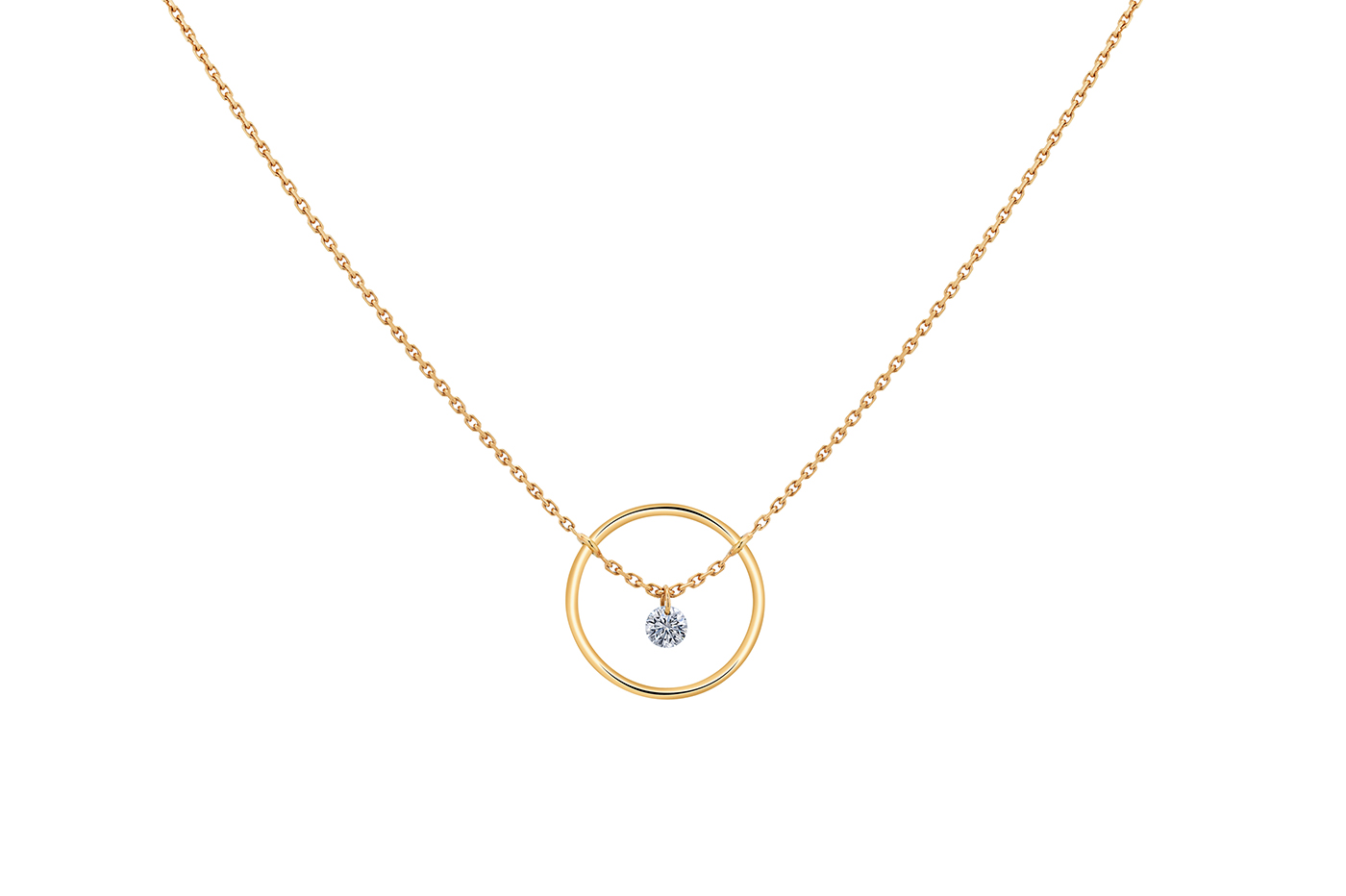 Collier EXCENTRIQUE, diamant GSI, 0,07 ct approx., or 18KT, 2,1gr. 