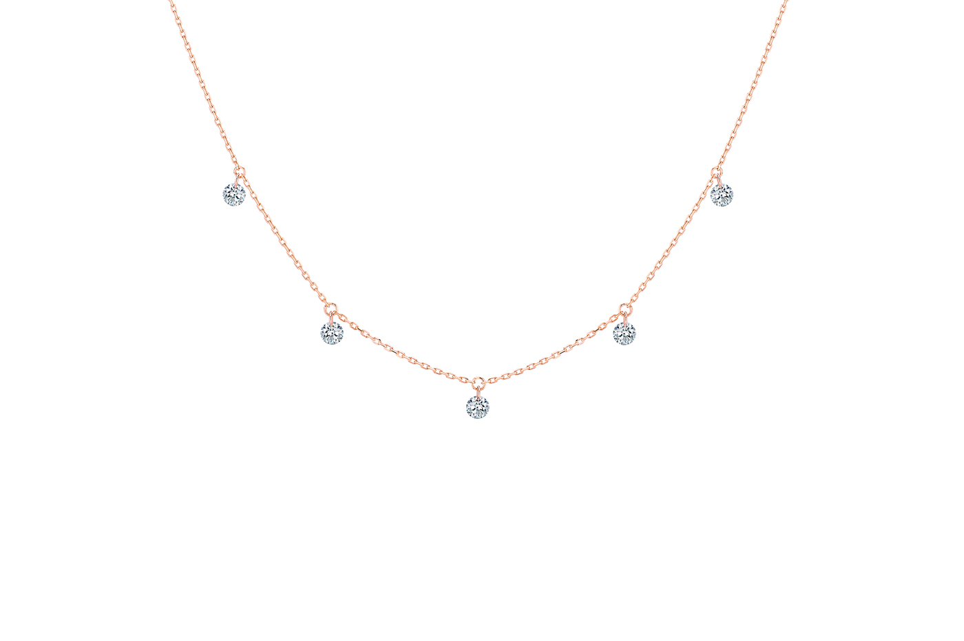 Collier 360° - 5 diamants, poids total 0,35 ct approx., or 18KT, 1gr.