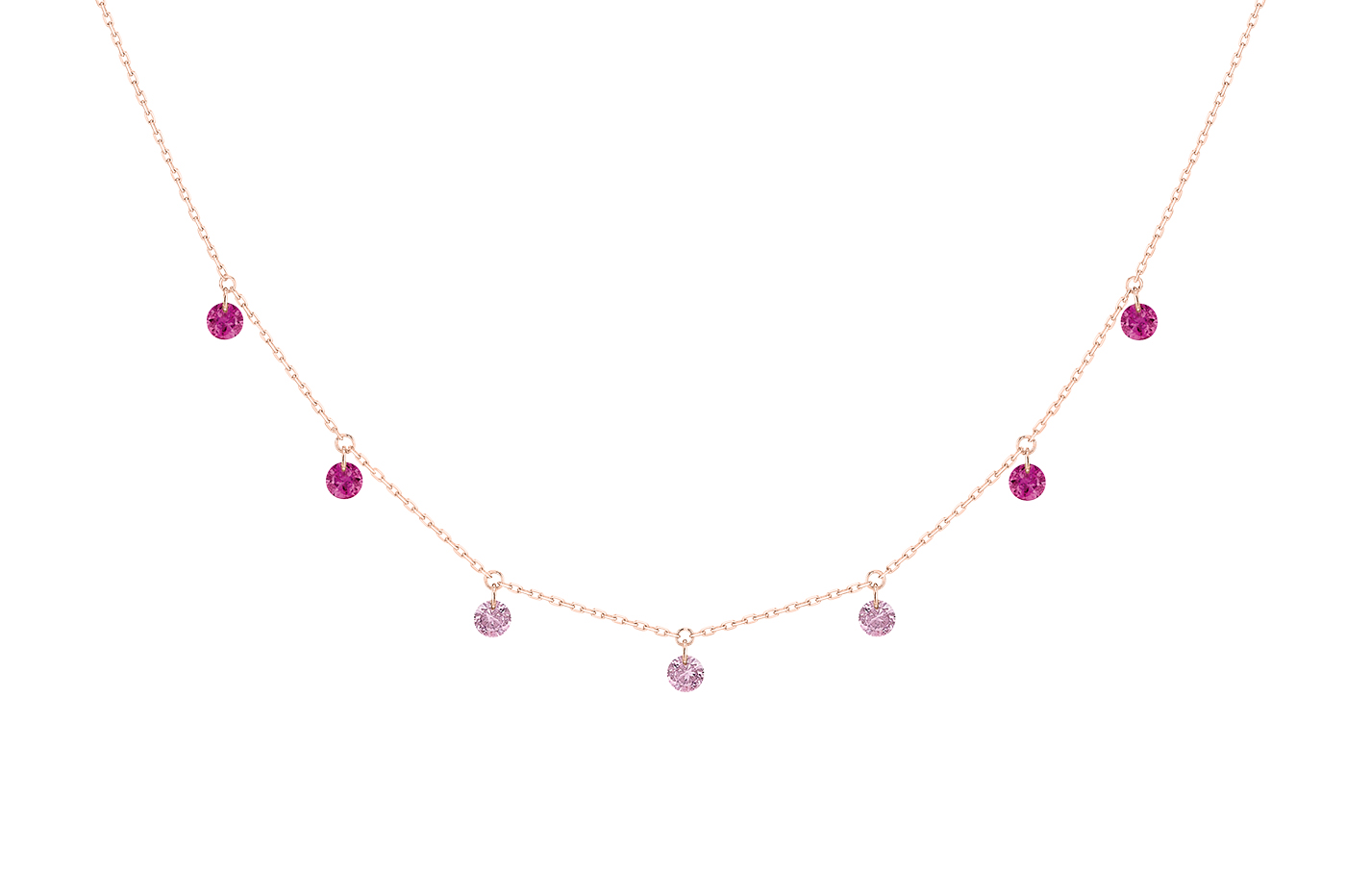 Collier CONFETTI ROSE, 7 pierres, poids total 0,90 ct approx., or rose 18KT, 1gr. Confetti Référence :  CL0039PGRS -1