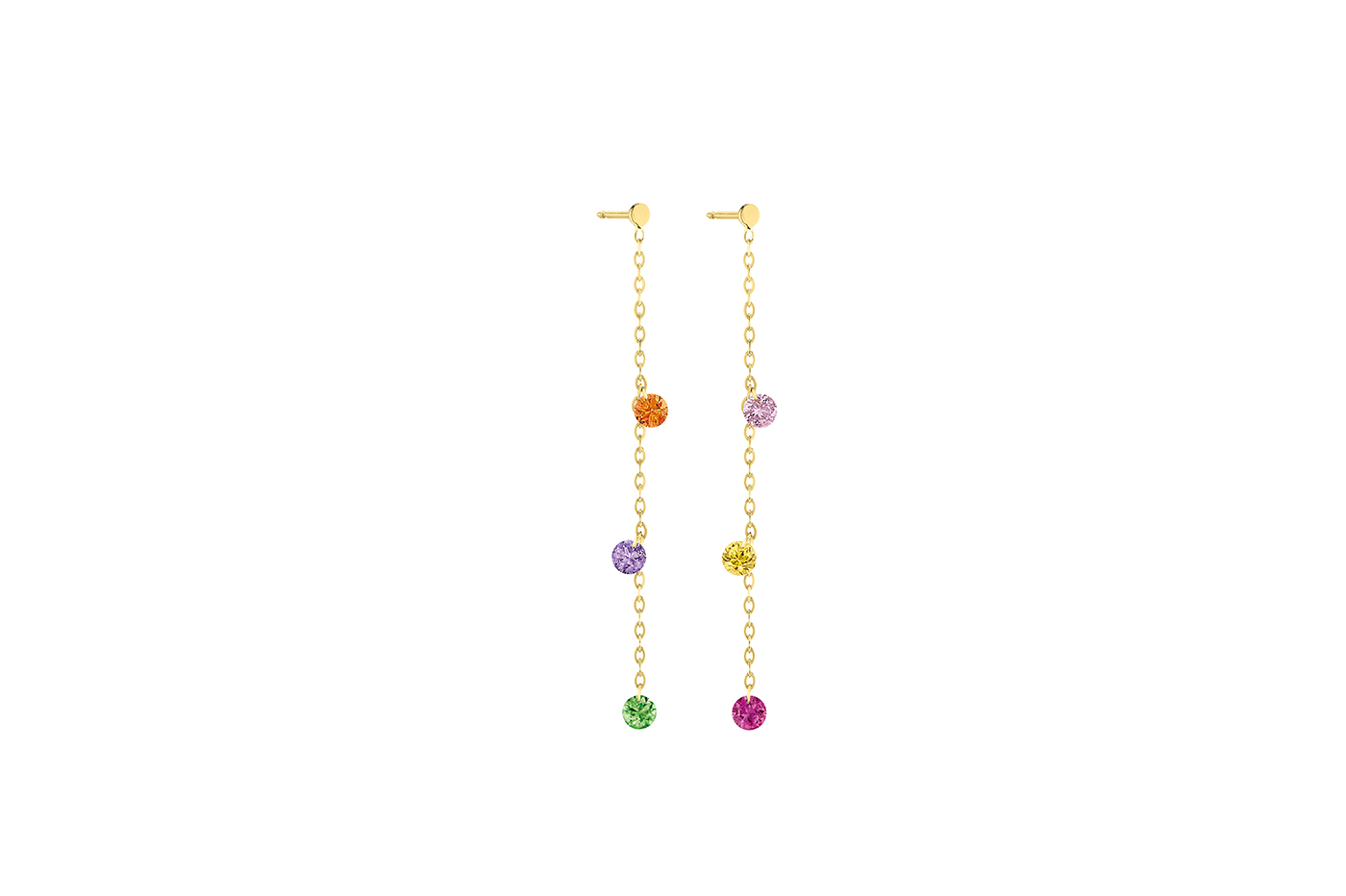 Pendants d'Oreilles CONFETTI RAINBOW, 6 pierres, poids total 0,80 ct approx., or jaune 18KT, 1gr., 4,5 cm