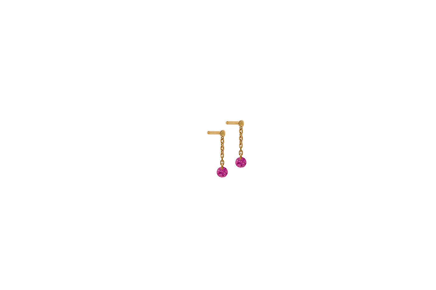 Mini Pendants d'Oreilles  CONFETTI, 2 rubis, poids total  0,30 ct approx., or rose 18KT, 0,8gr., 1 cm