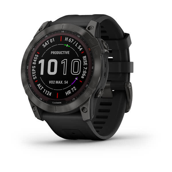 fenix® 7X – Sapphire Solar Edition - Titane avec revêtement Carbon Gray DLC et bracelet noir