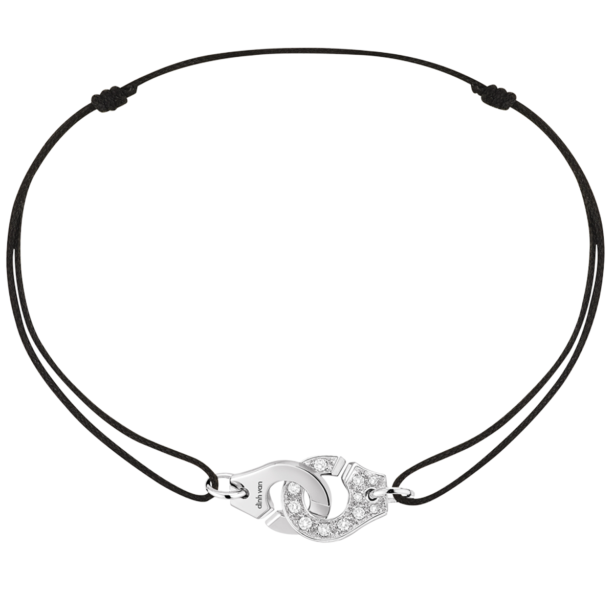 Bracelet sur cordon Menottes dinh van R8 or blanc et diamants