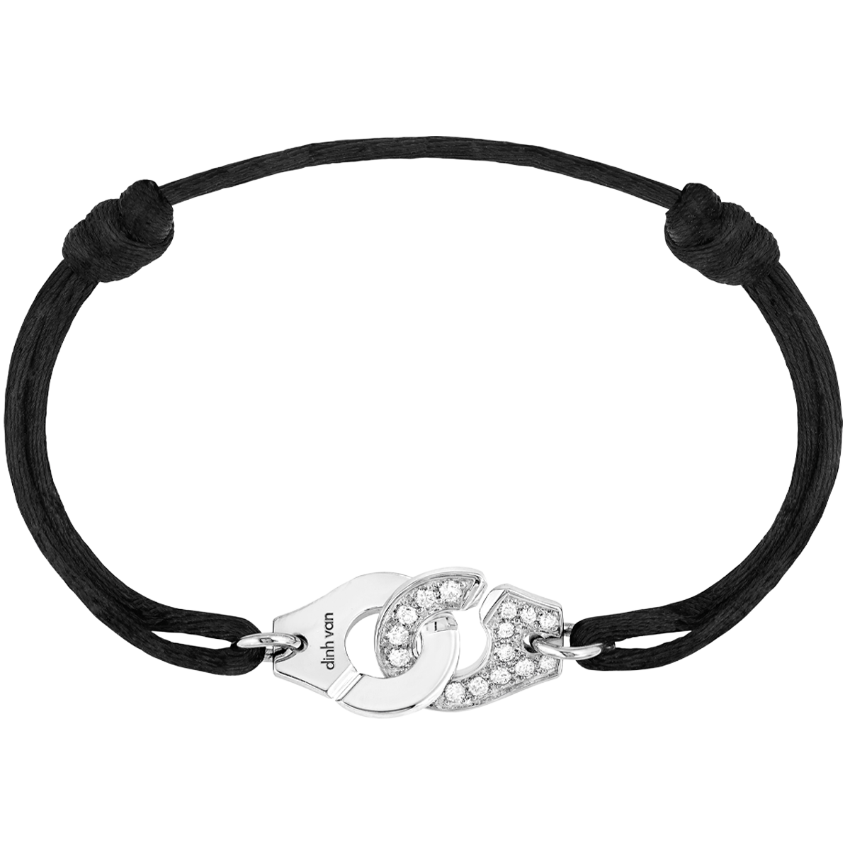 Bracelet sur cordon Menottes dinh van R12 or blanc et diamants