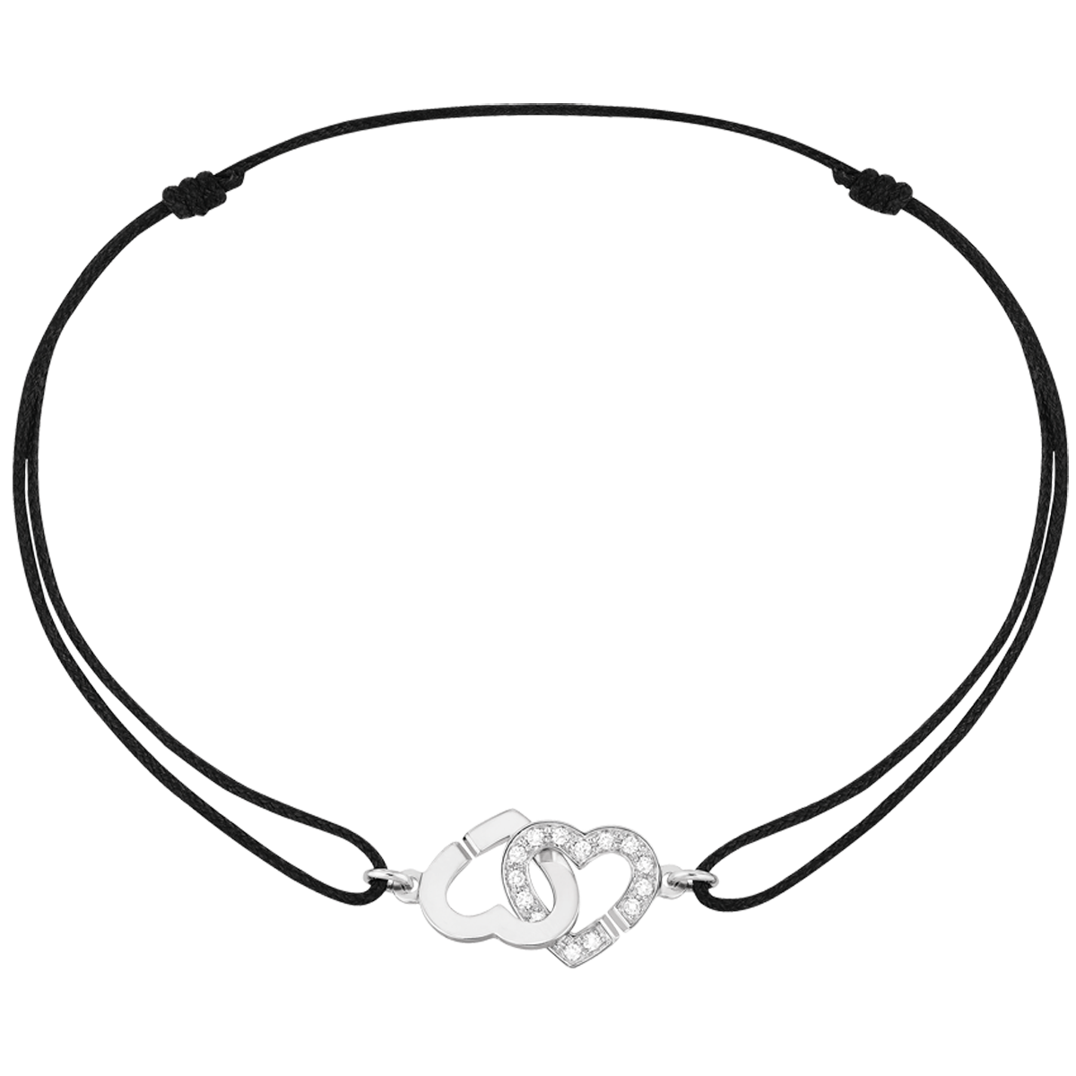 Bracelet sur cordon Double Cœurs R9 or blanc et diamants