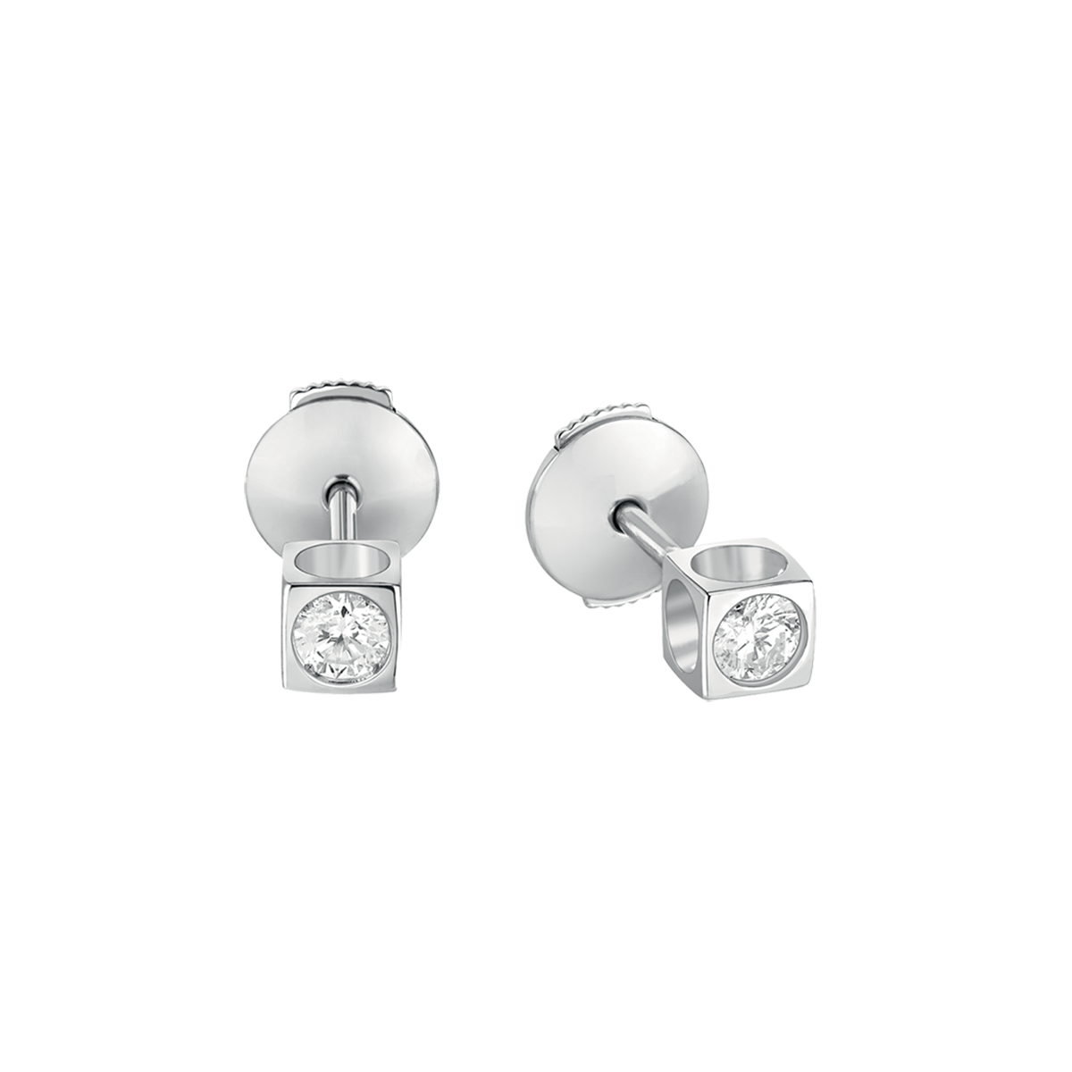 Puces d'oreilles Le Cube Diamant moyen modèle or blanc et diamants Menottes dinh van Référence :  808113 -3