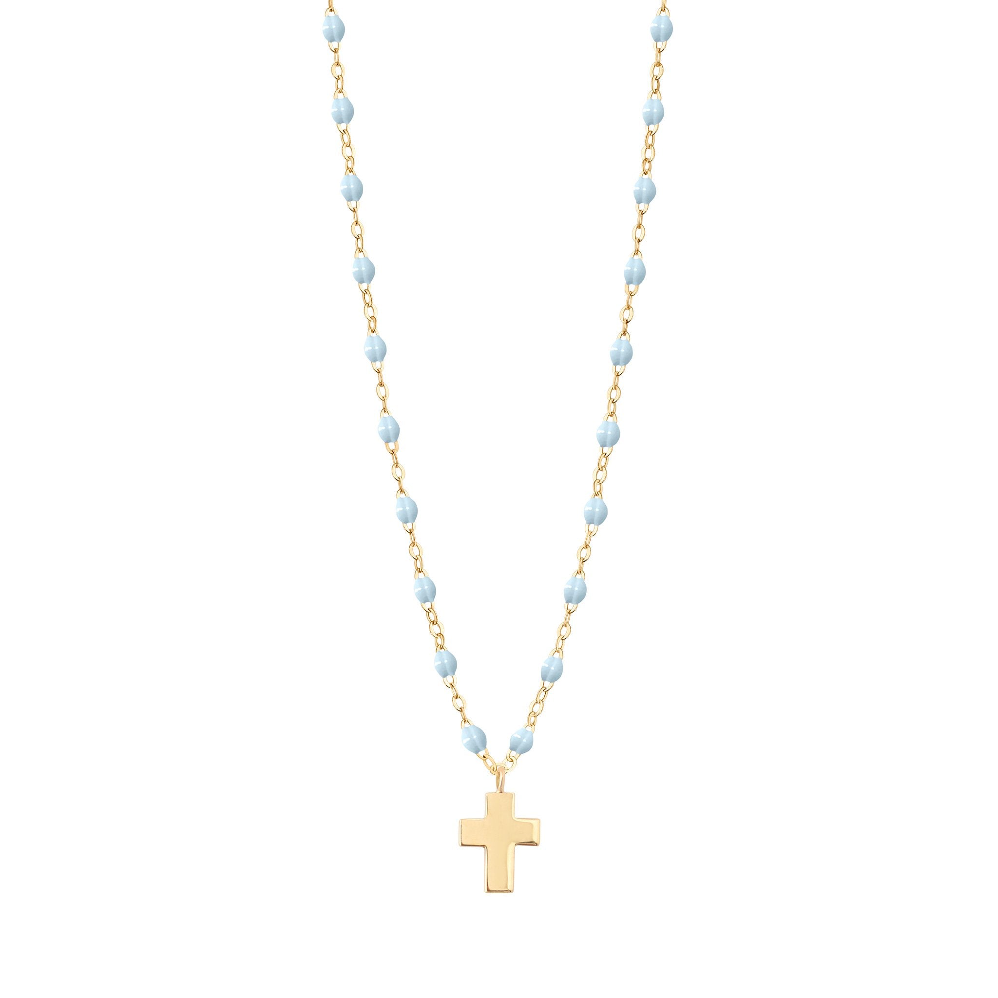 Collier bleu layette Croix Classique Gigi, or jaune, 42 cm madone Référence :  b1co001j1542xx -1