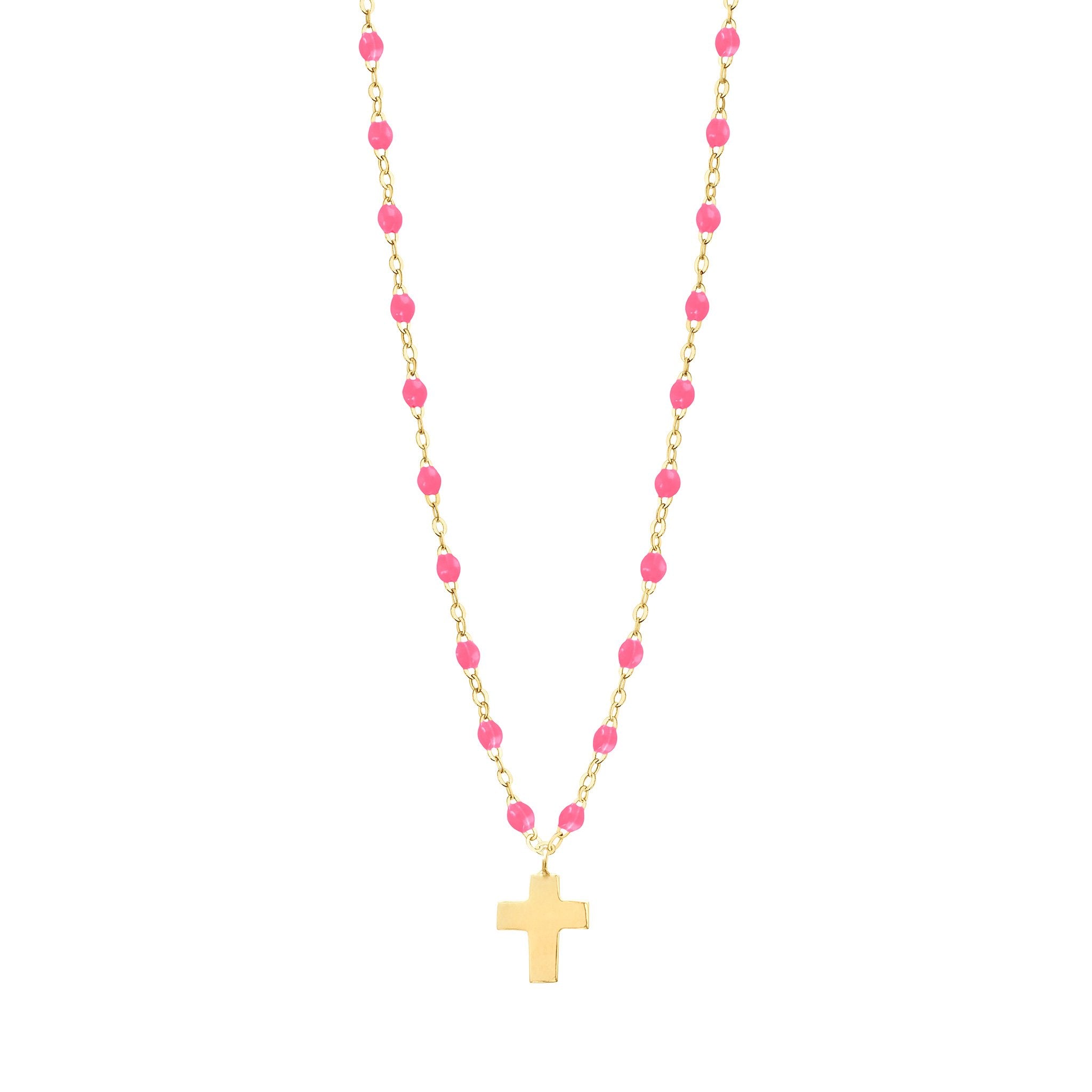 Collier rose fluo Croix Classique Gigi, or jaune, 42 cm madone Référence :  b1co001j2942xx -1