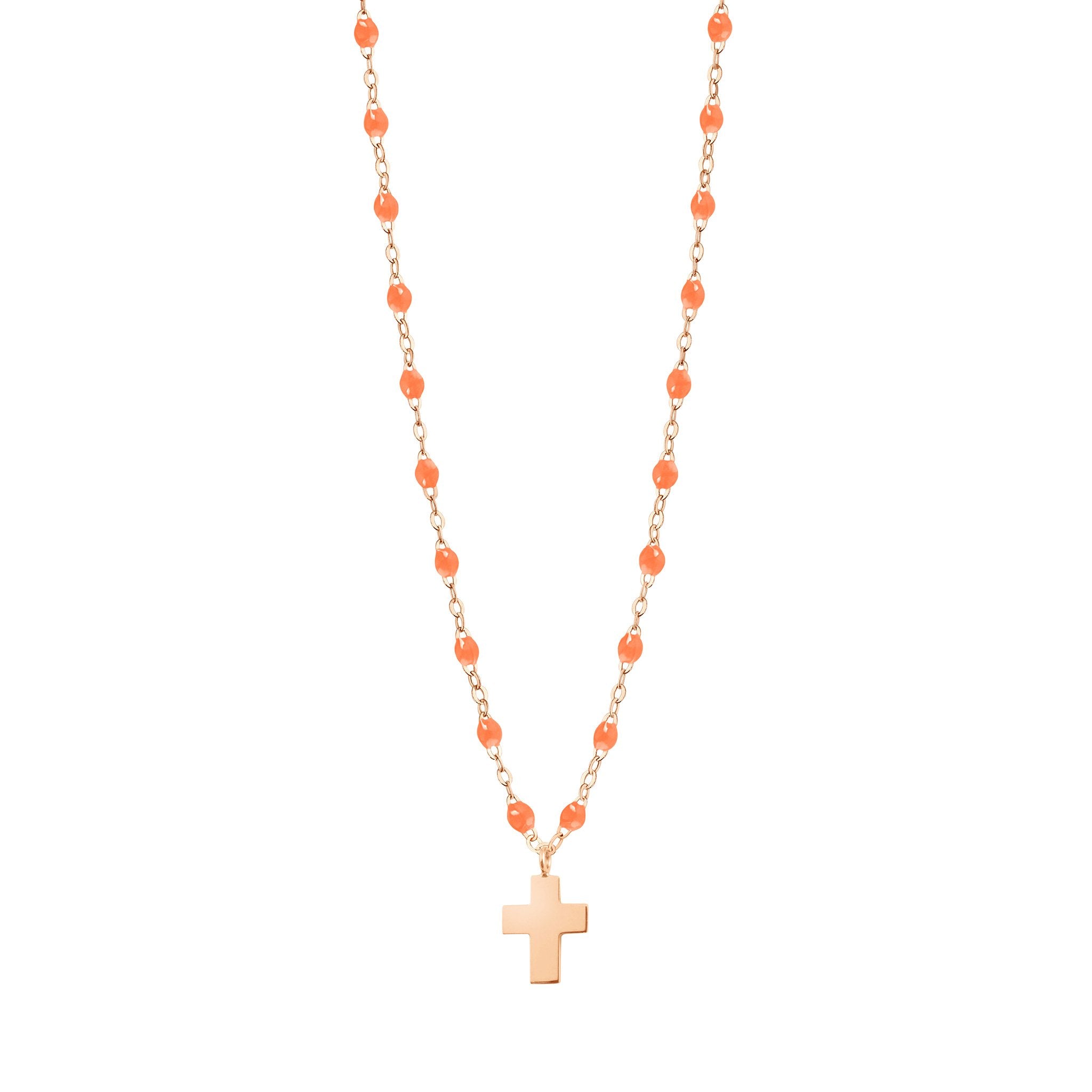 Collier orange fluo Croix Classique Gigi, or rose, 42 cm