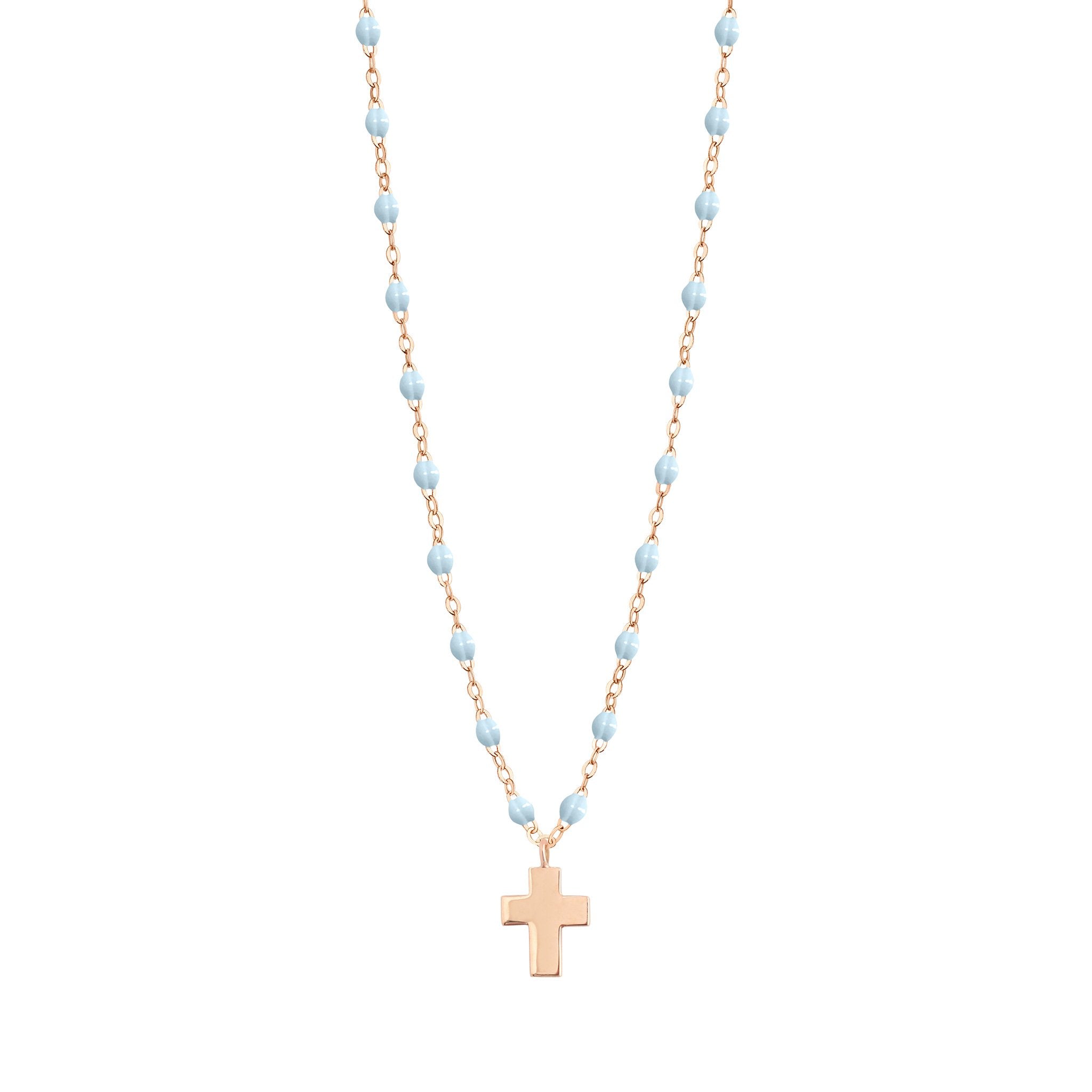 Collier bleu layette Croix Classique Gigi, or rose, 42 cm madone Référence :  b1co001r1542xx -1