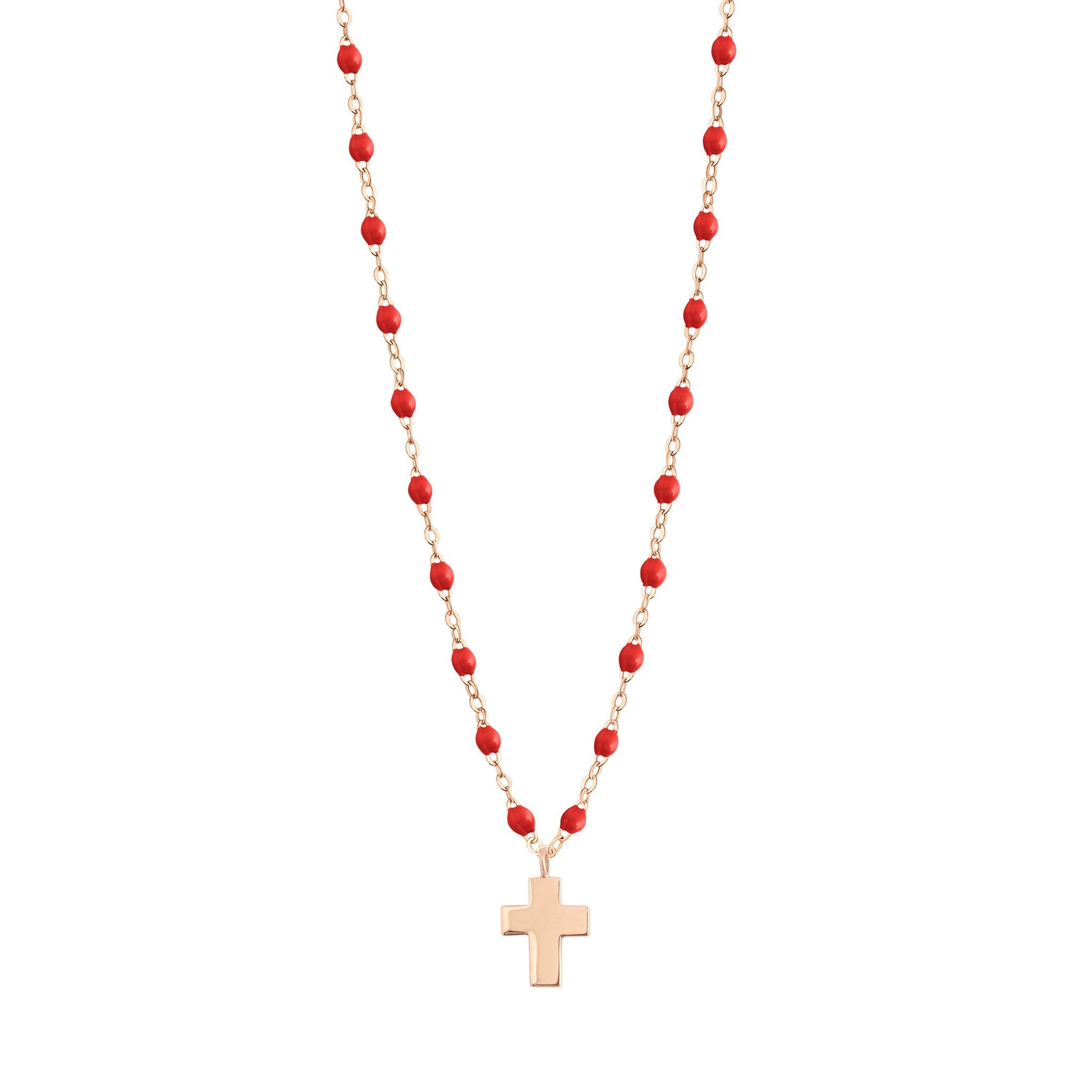 Collier coquelicot Croix Classique Gigi, or rose, 42 cm madone Référence :  b1co001r3142xx -1