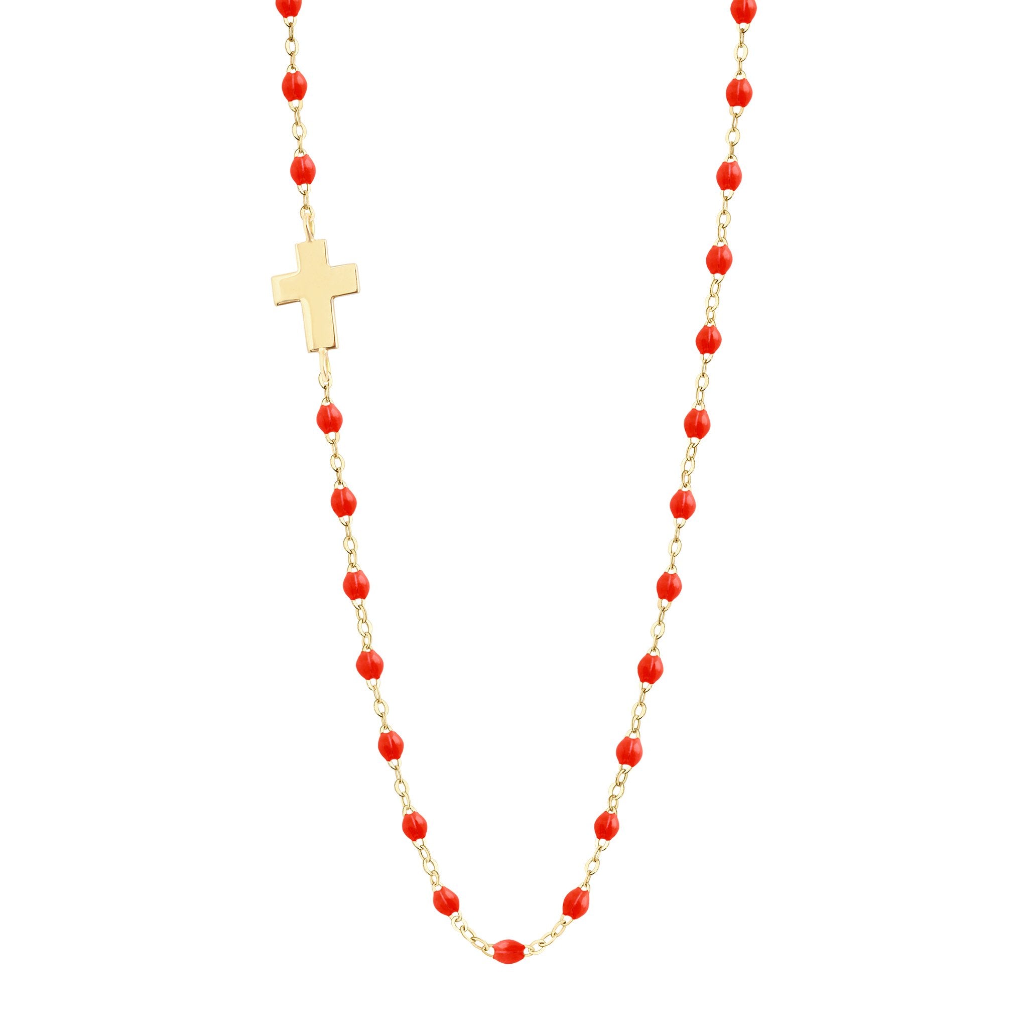 Collier corail Croix de côté, or jaune, 42 cm madone Référence :  b1co002j5842xx -1