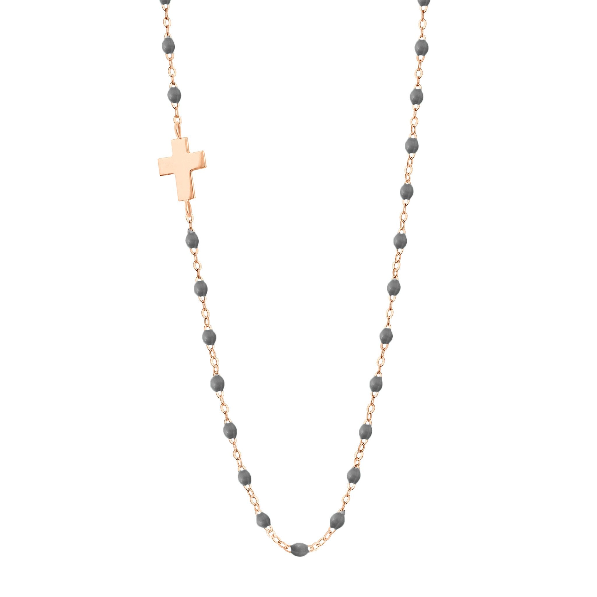 Collier gris foncé Croix de côté, or rose, 42 cm madone Référence :  b1co002r1942xx -1