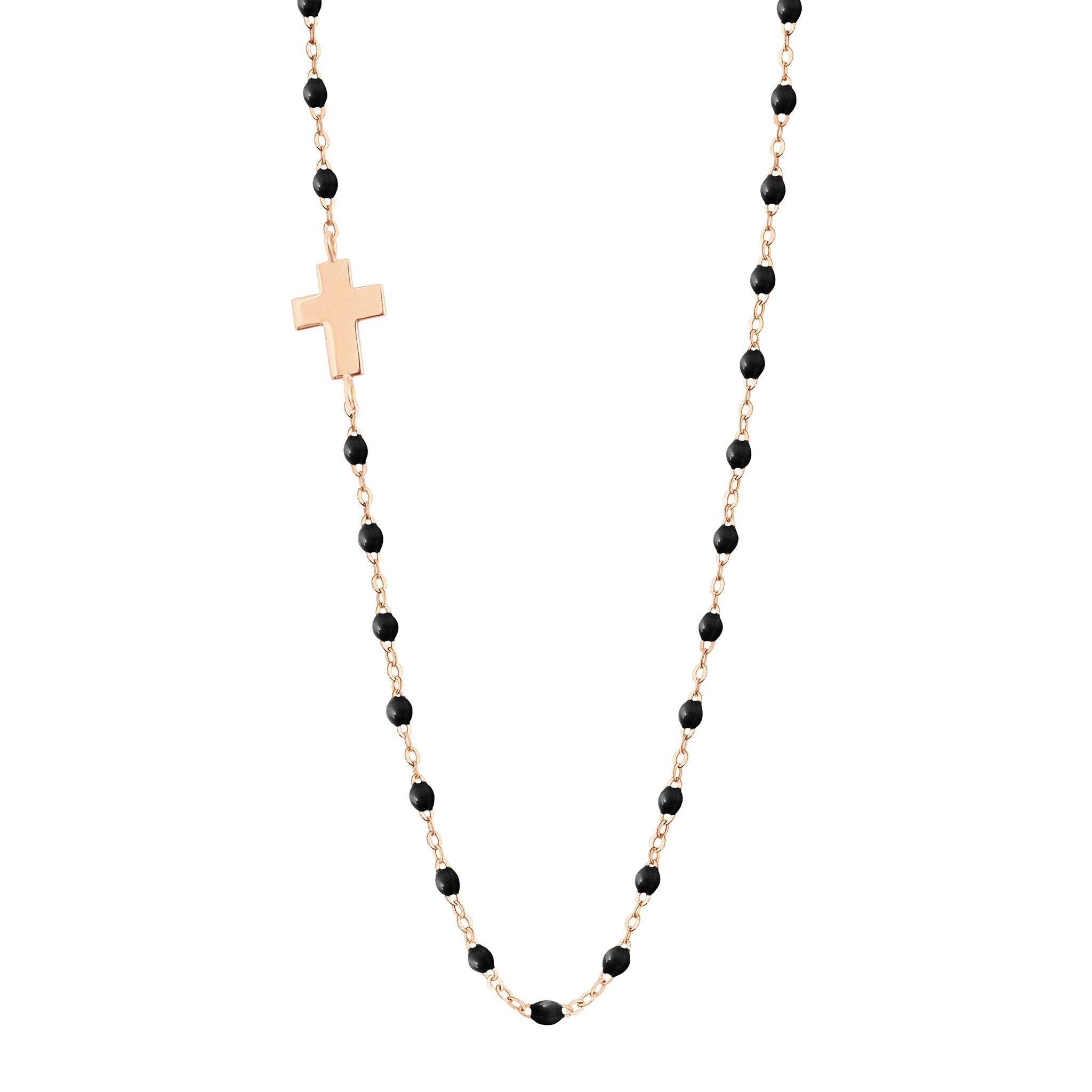 Collier noir Croix de côté, or rose, 42 cm madone Référence :  b1co002r2042xx -1