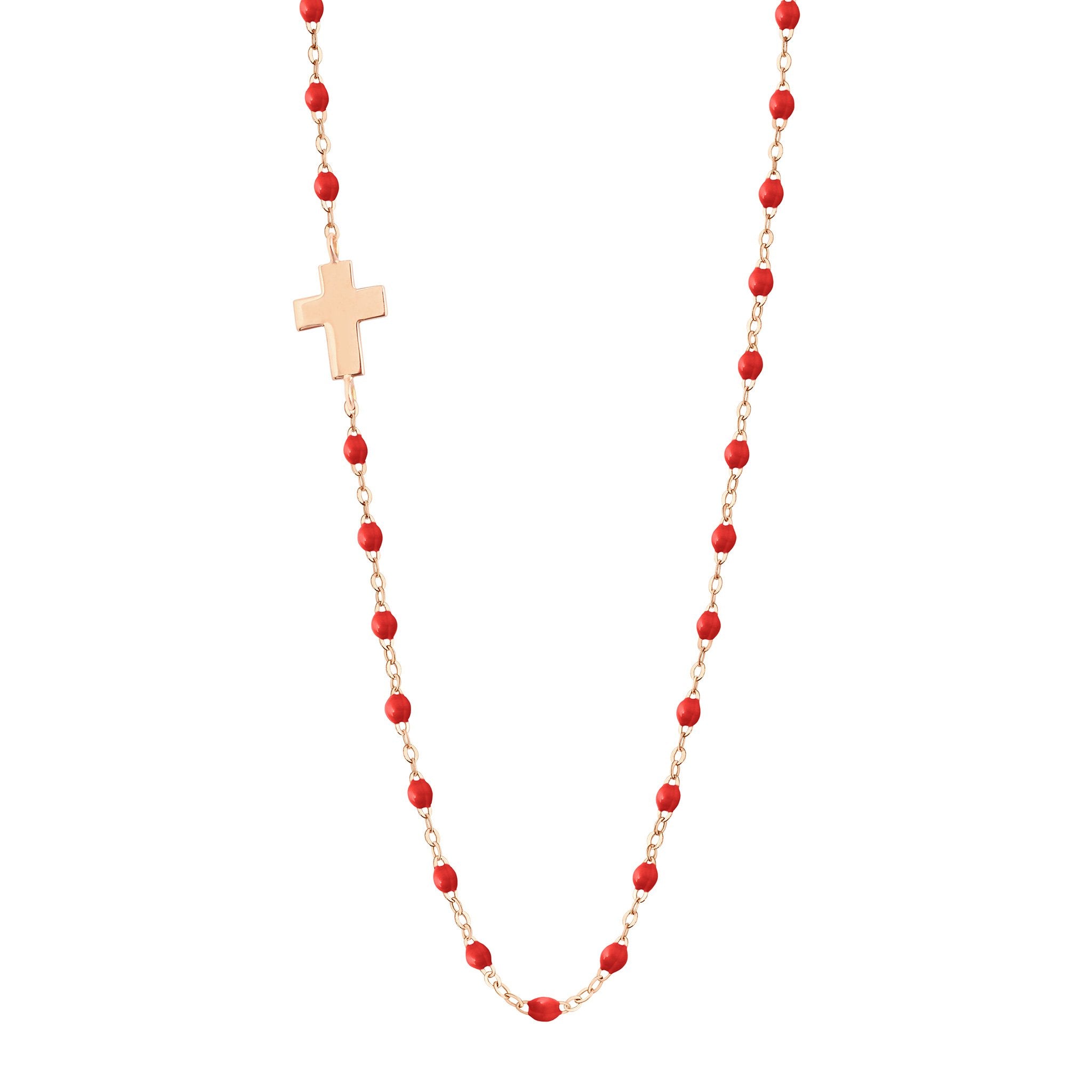 Collier coquelicot Croix de côté, or rose, 42 cm madone Référence :  b1co002r3142xx -1