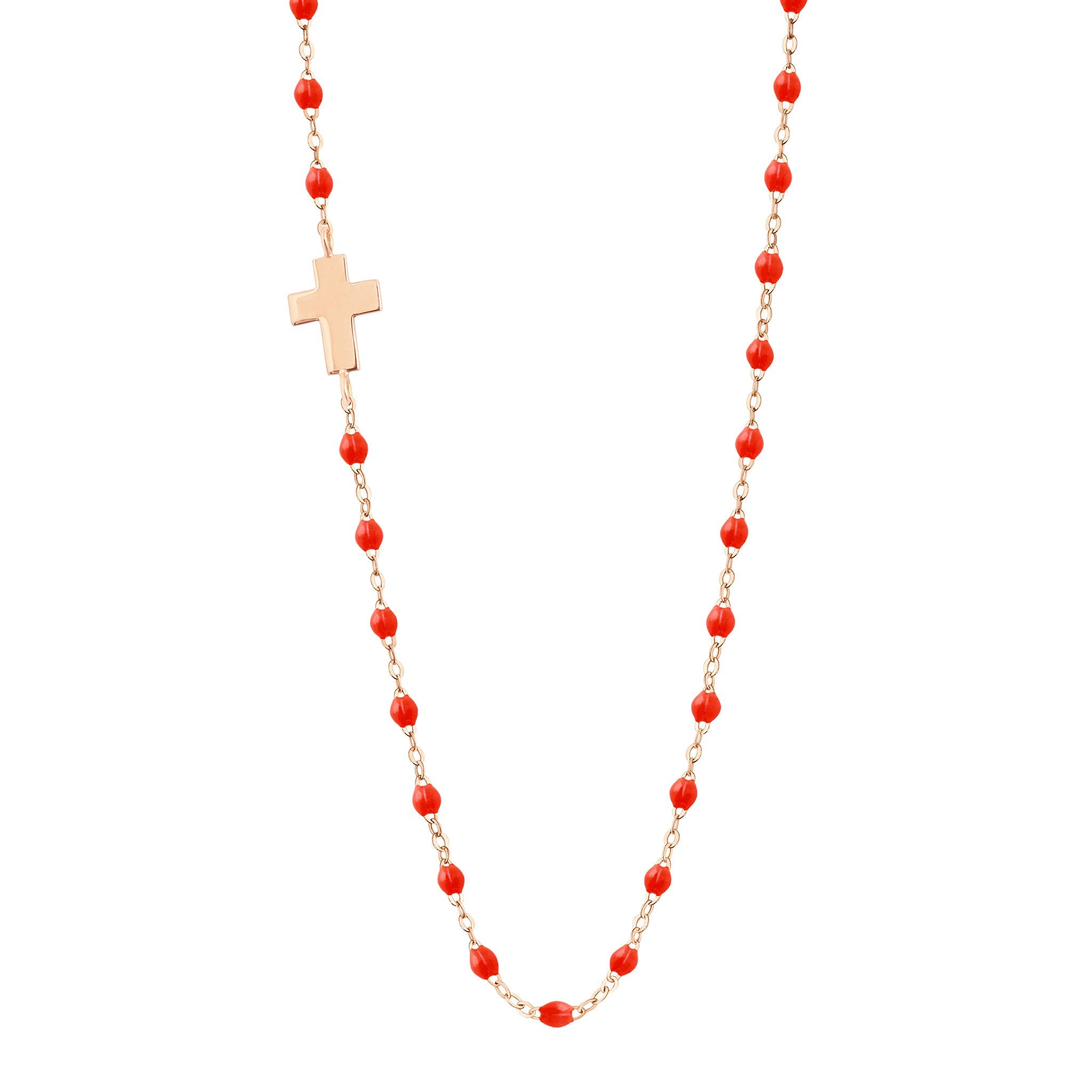 Collier corail Croix de côté, or rose, 42 cm madone Référence :  b1co002r5842xx -1