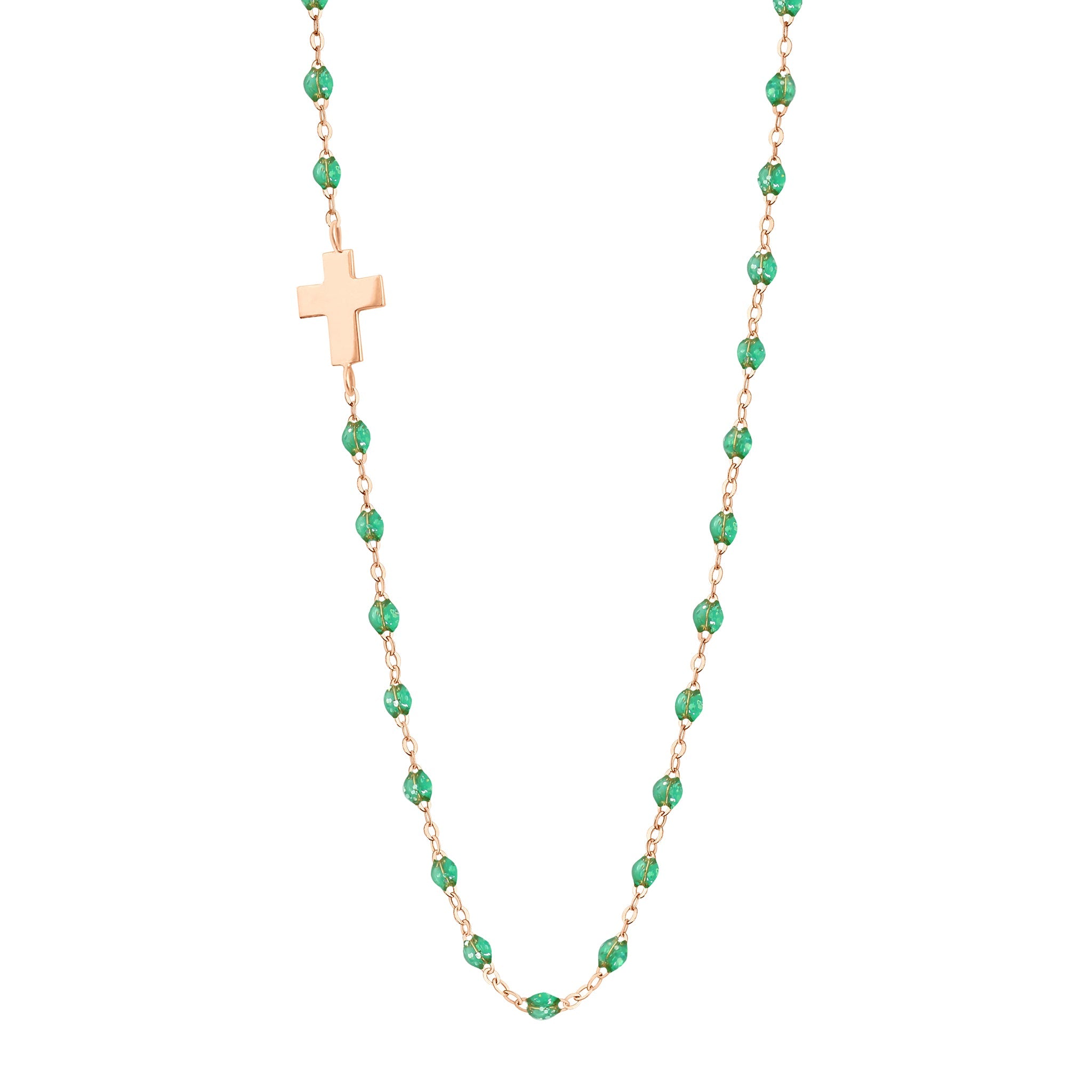 Collier menthe Croix de côté, or rose, 42 cm madone Référence :  b1co002r6042xx -1